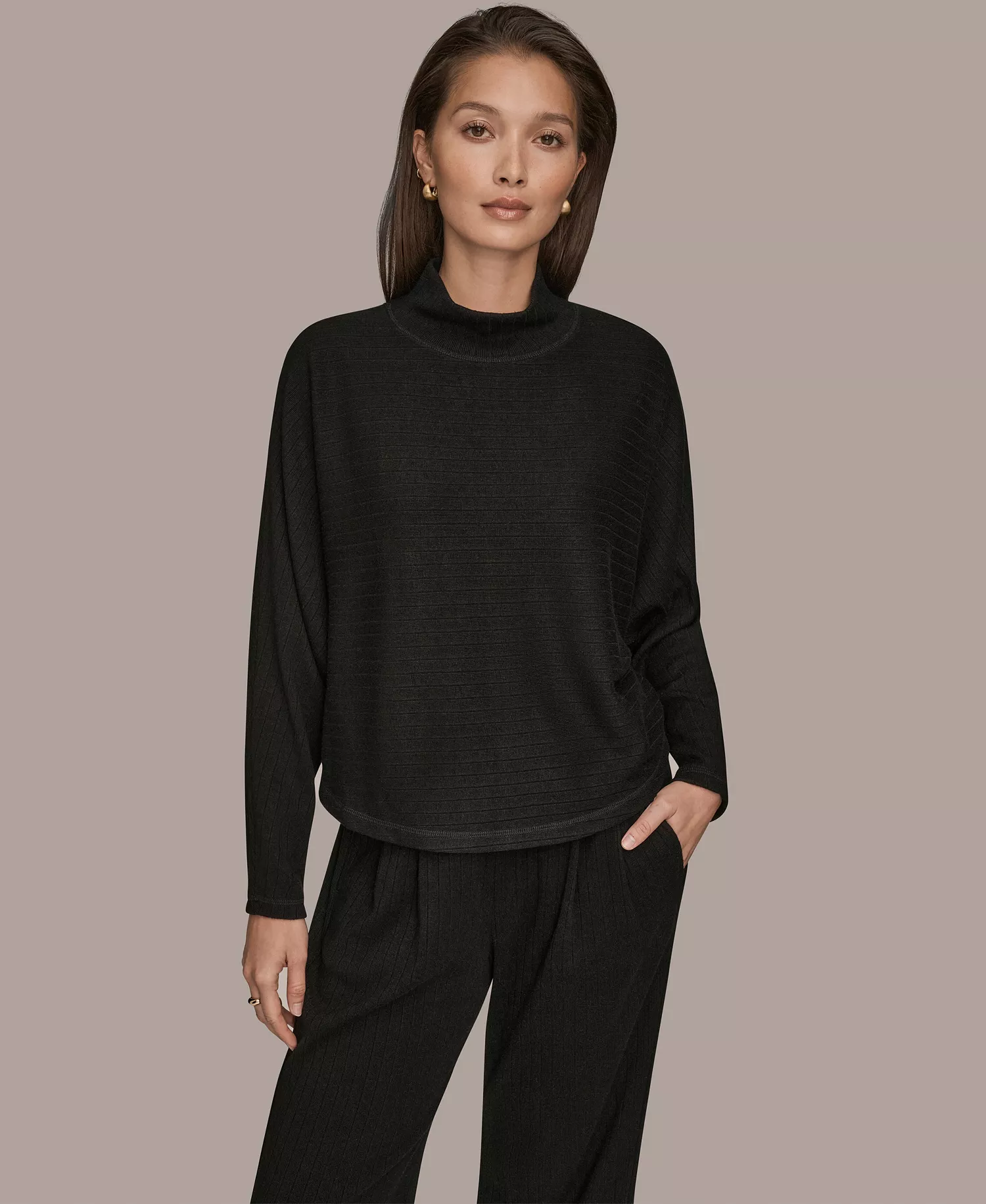 Women's Brushed Rib Dolman Funnel Neck Pullover - Black - L
