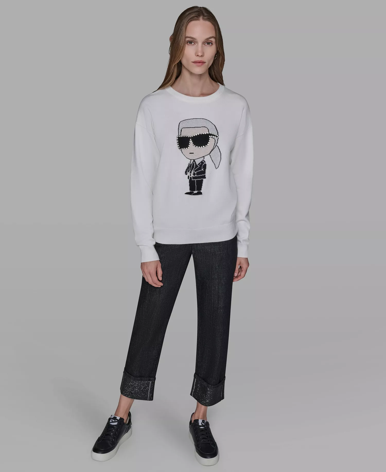 Women's Kool Karl Crewneck Sweater - Soft White/Black - XL