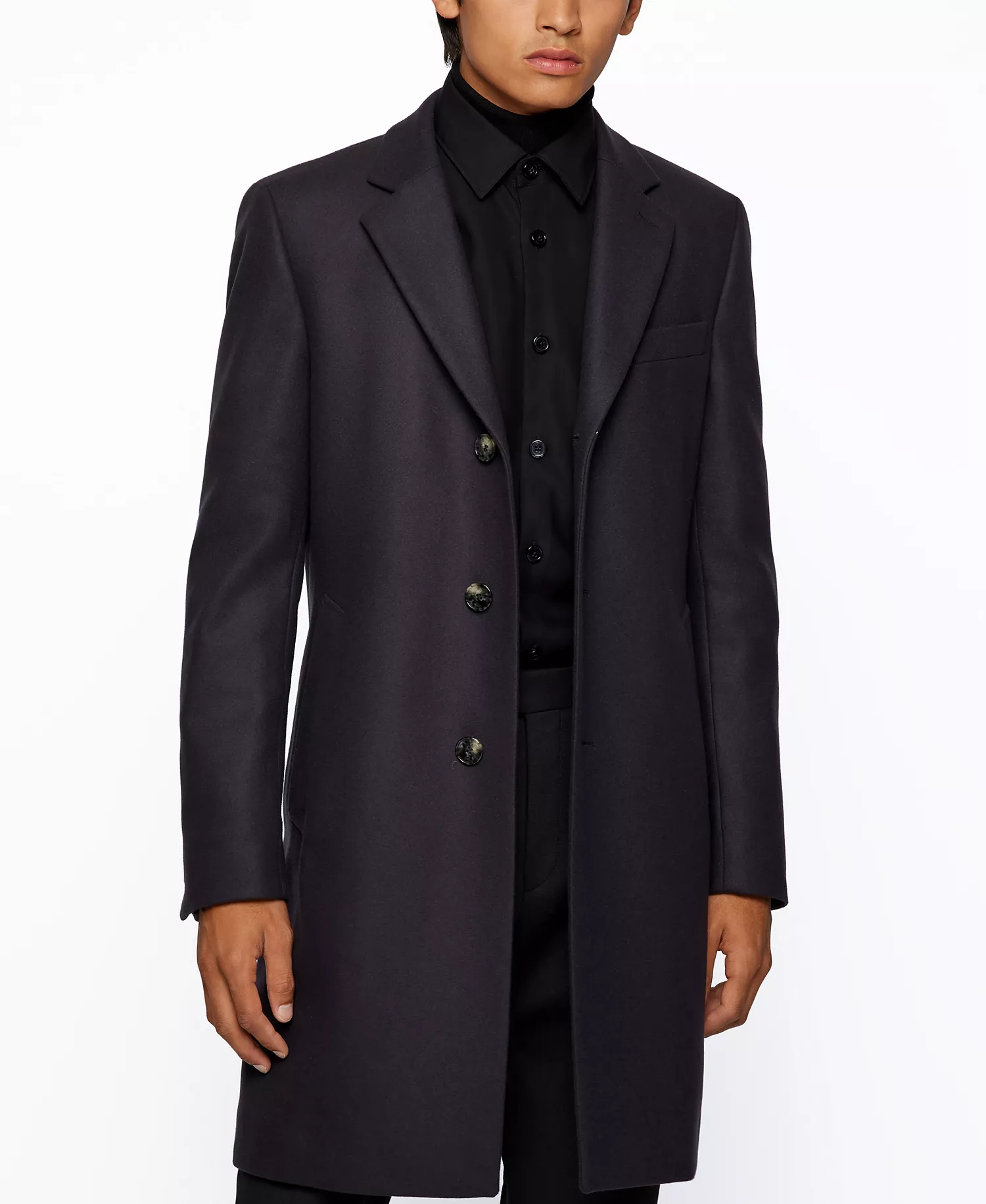 Men's Slim-Fit Formal Wool Coat - Dark Blue - 42R