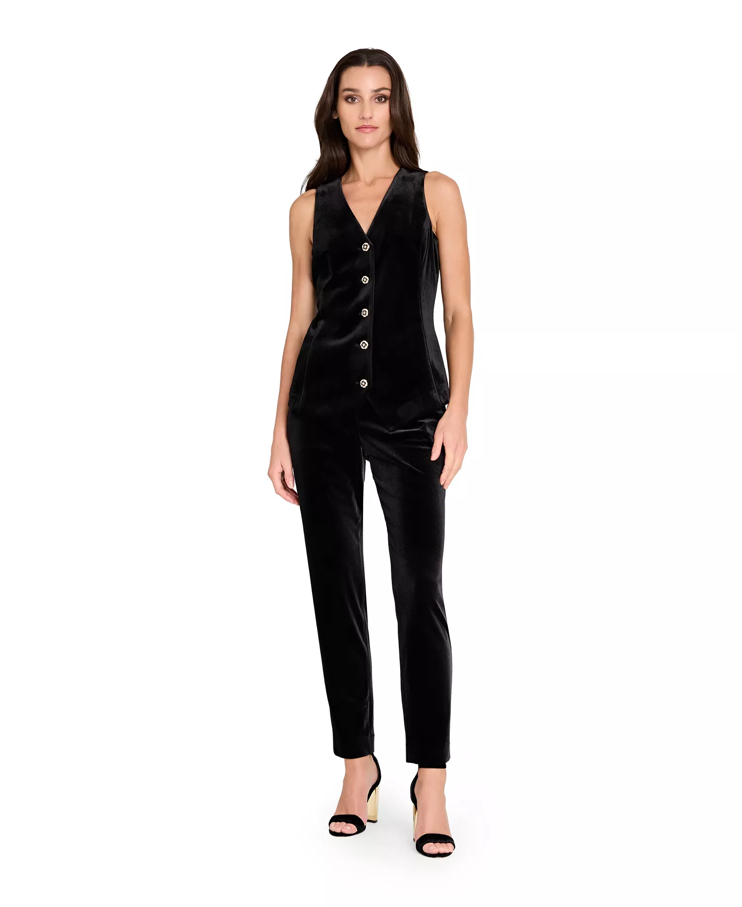 Women's Collarless 5-Button Vest - Black - 2