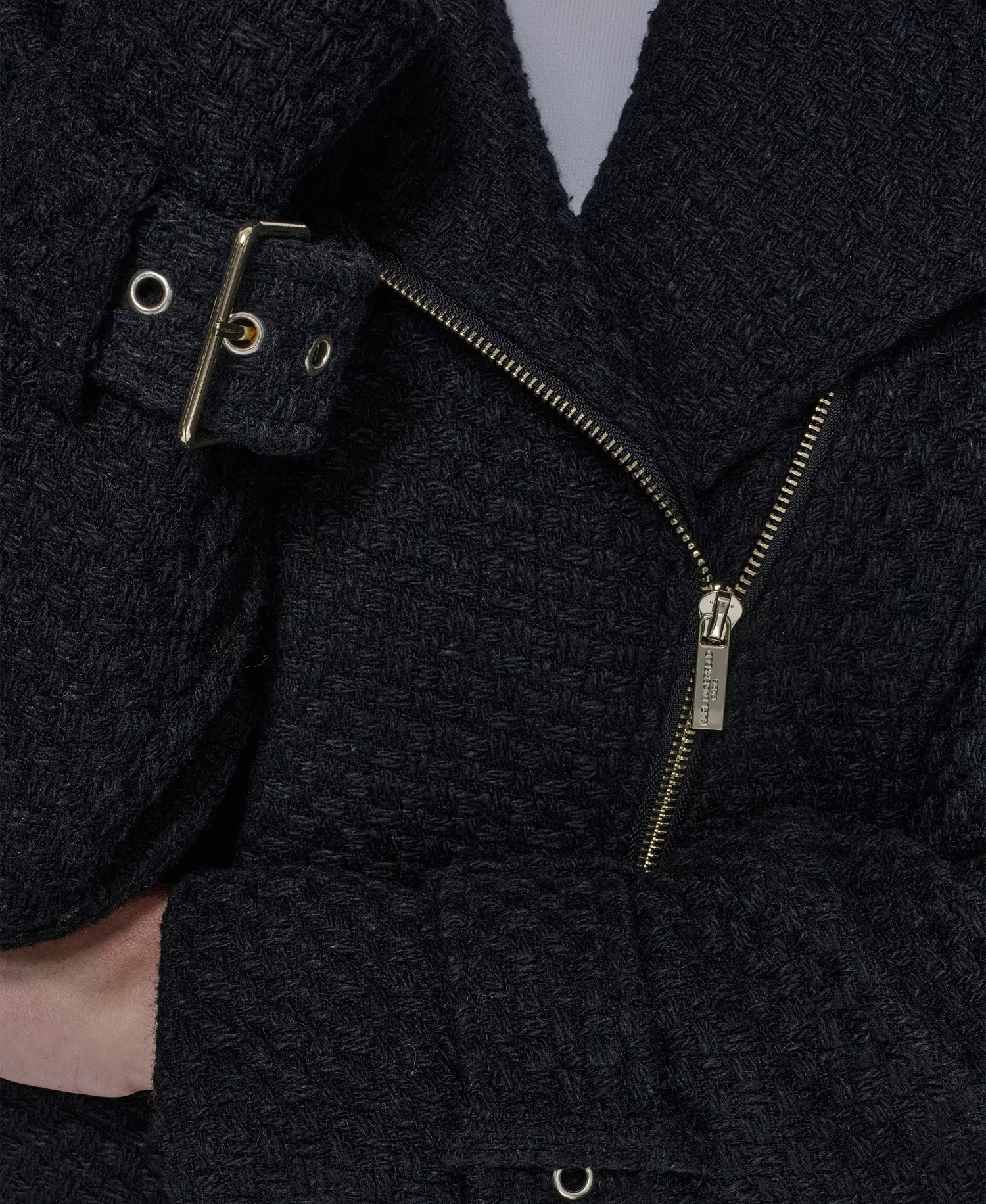 Women's Exposed Zipper Tweed Moto Jacket - Black - L