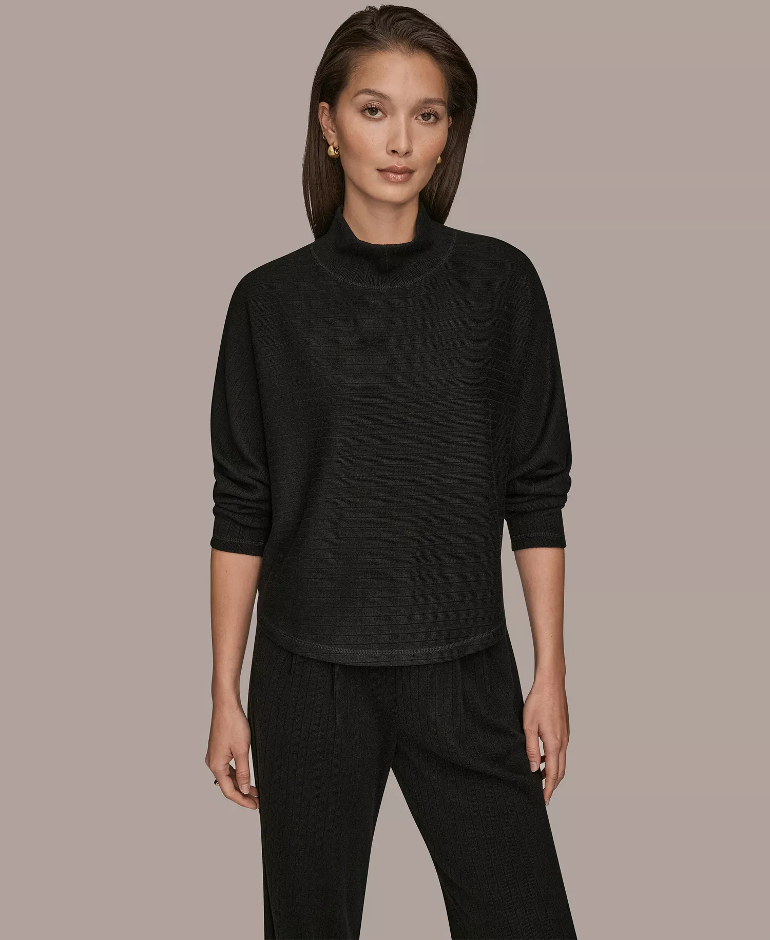 Women's Brushed Rib Dolman Funnel Neck Pullover - Black - L
