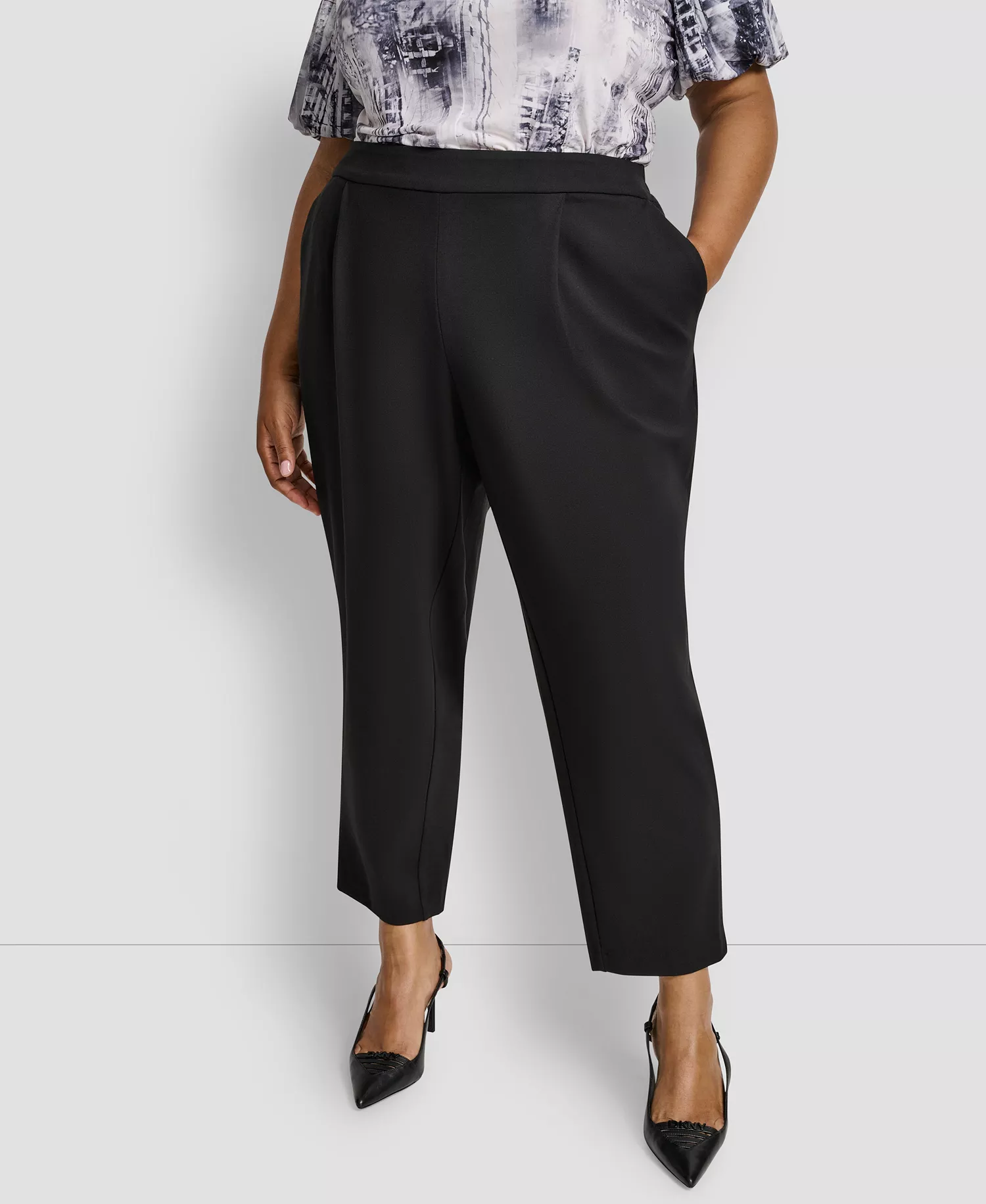 Plus Size Pleated Ponte Ankle Pants - Black - 14W
