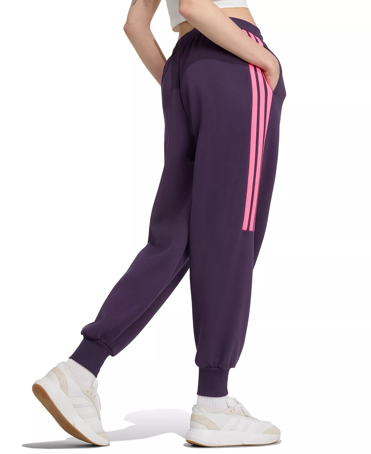 Women's House of Tiro 3-Stripes Fleece Pants - Aurora Plum/lucid Pink - 2XL