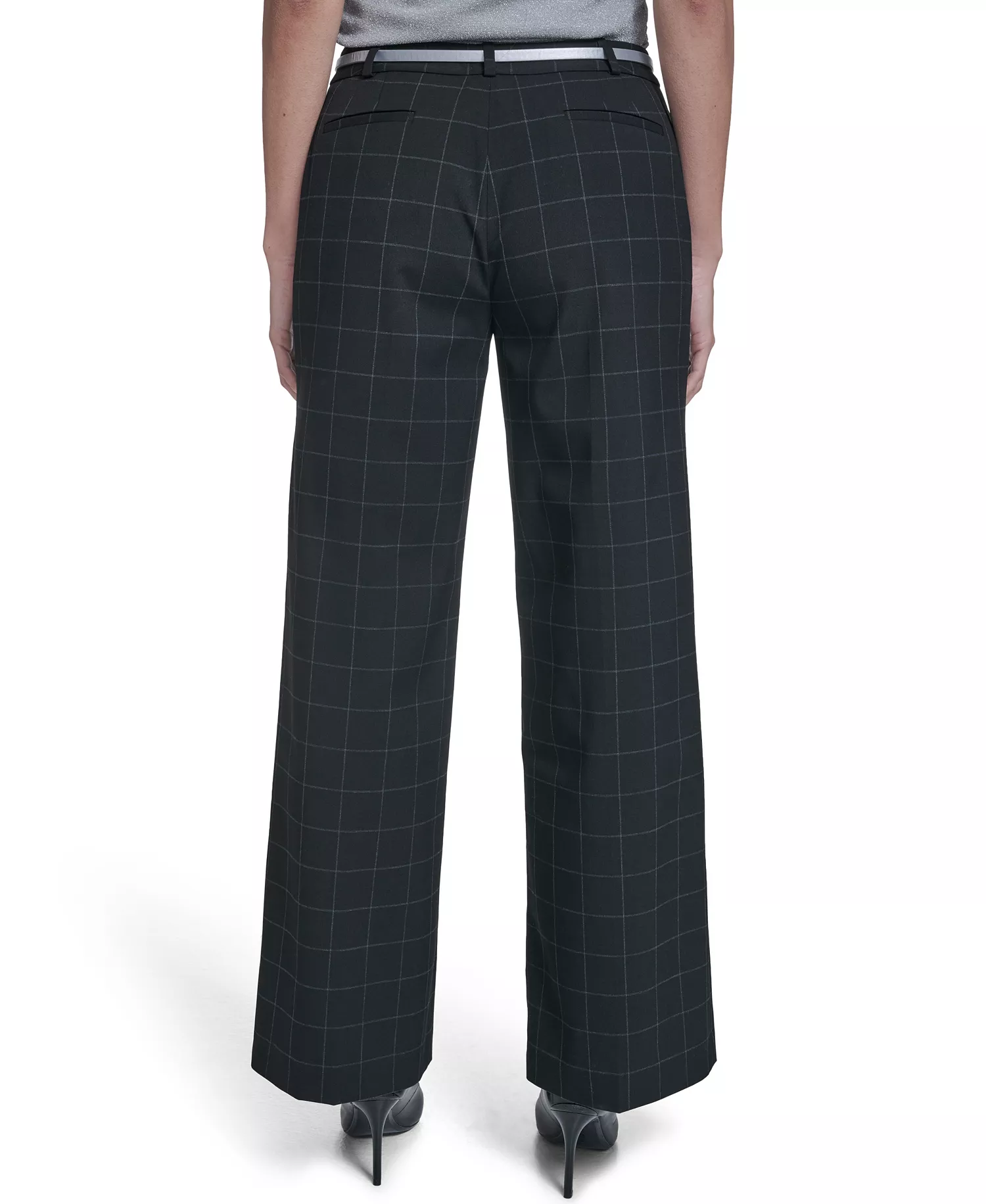 Women's Windowpane Wide-Leg Pants - Black/white - 10