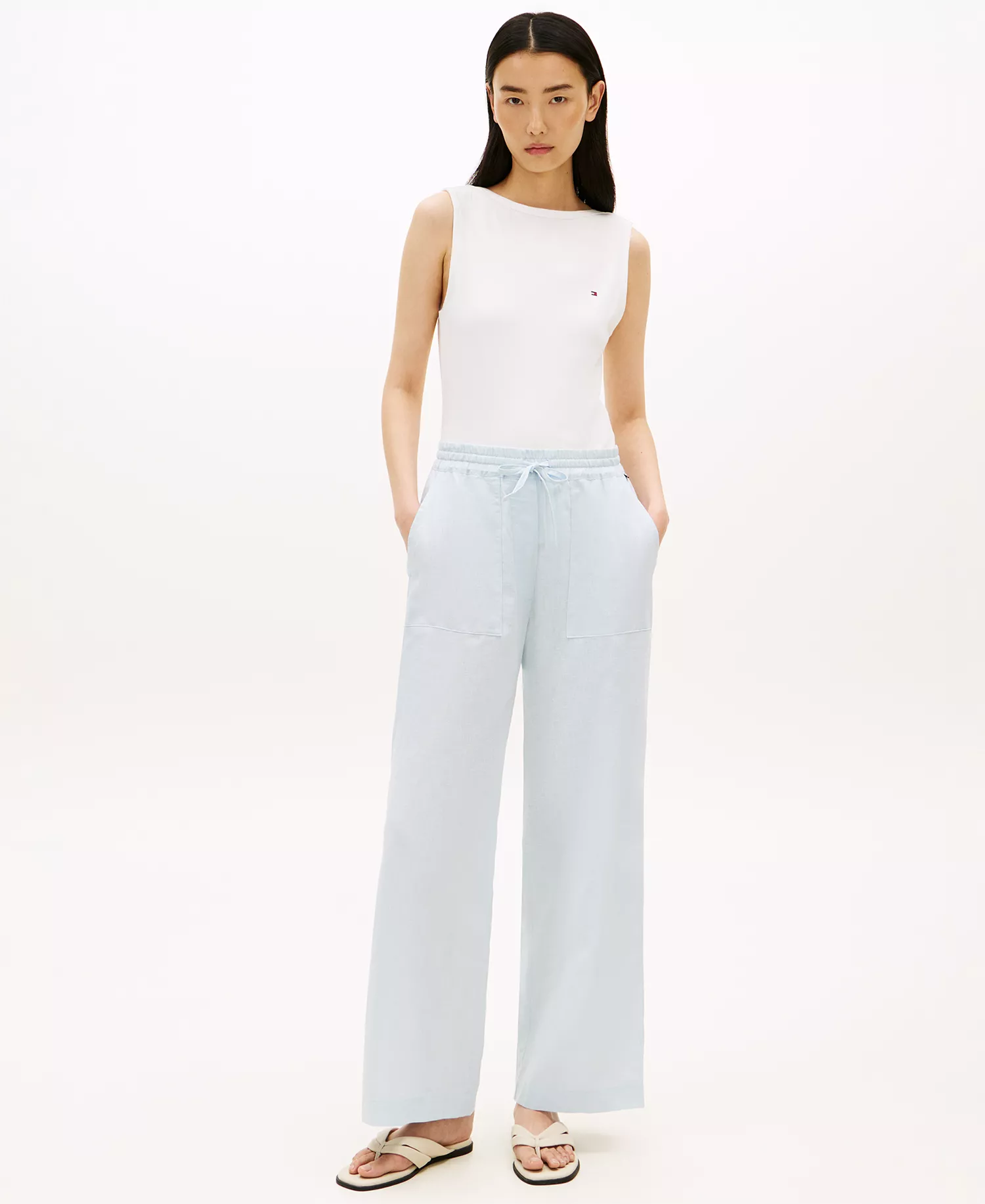 Women's Linen Wide-Leg Pull-On Pants - Breezy Blue - L