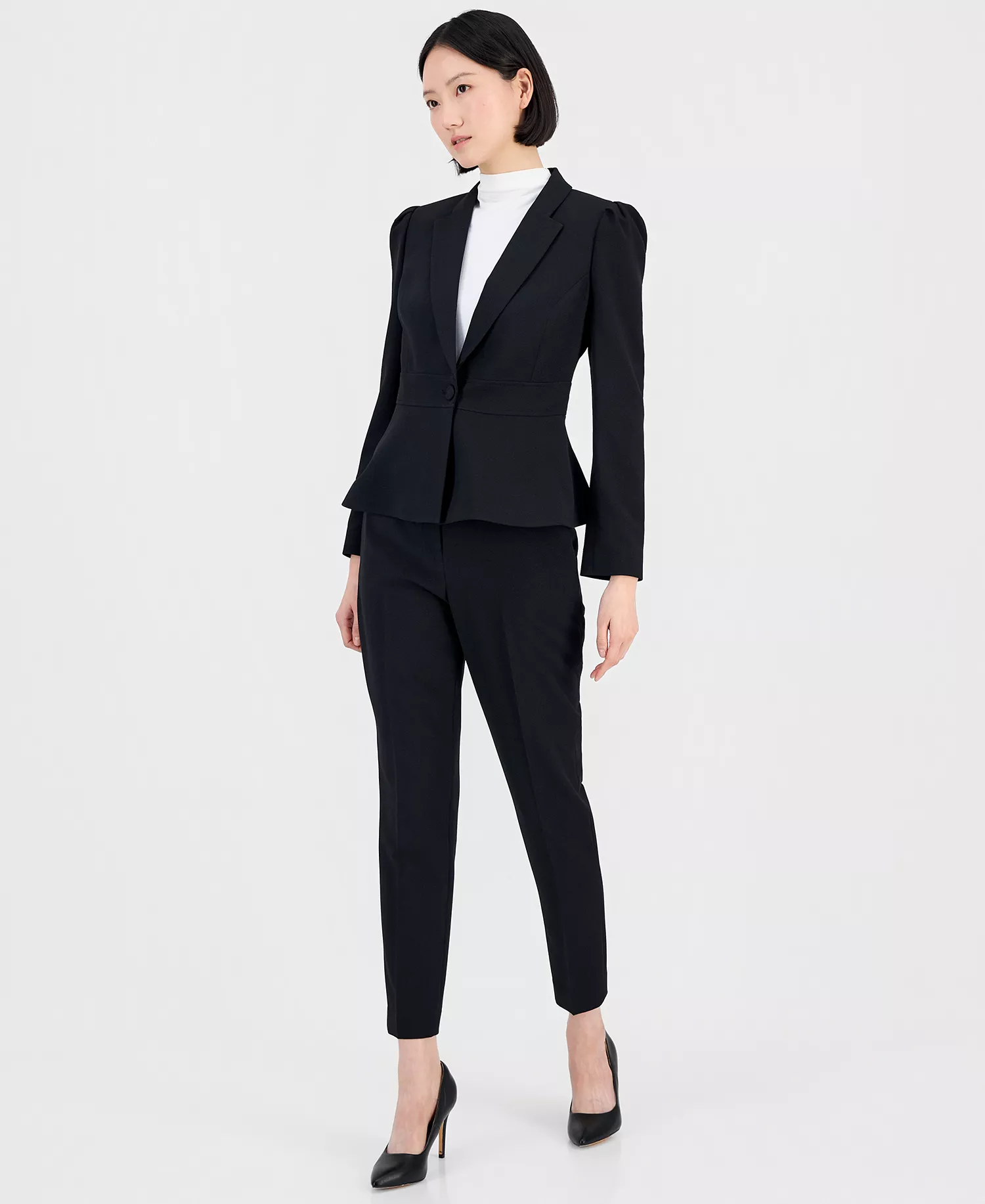 Belted Wrap Pant Suit Set - Black - 10