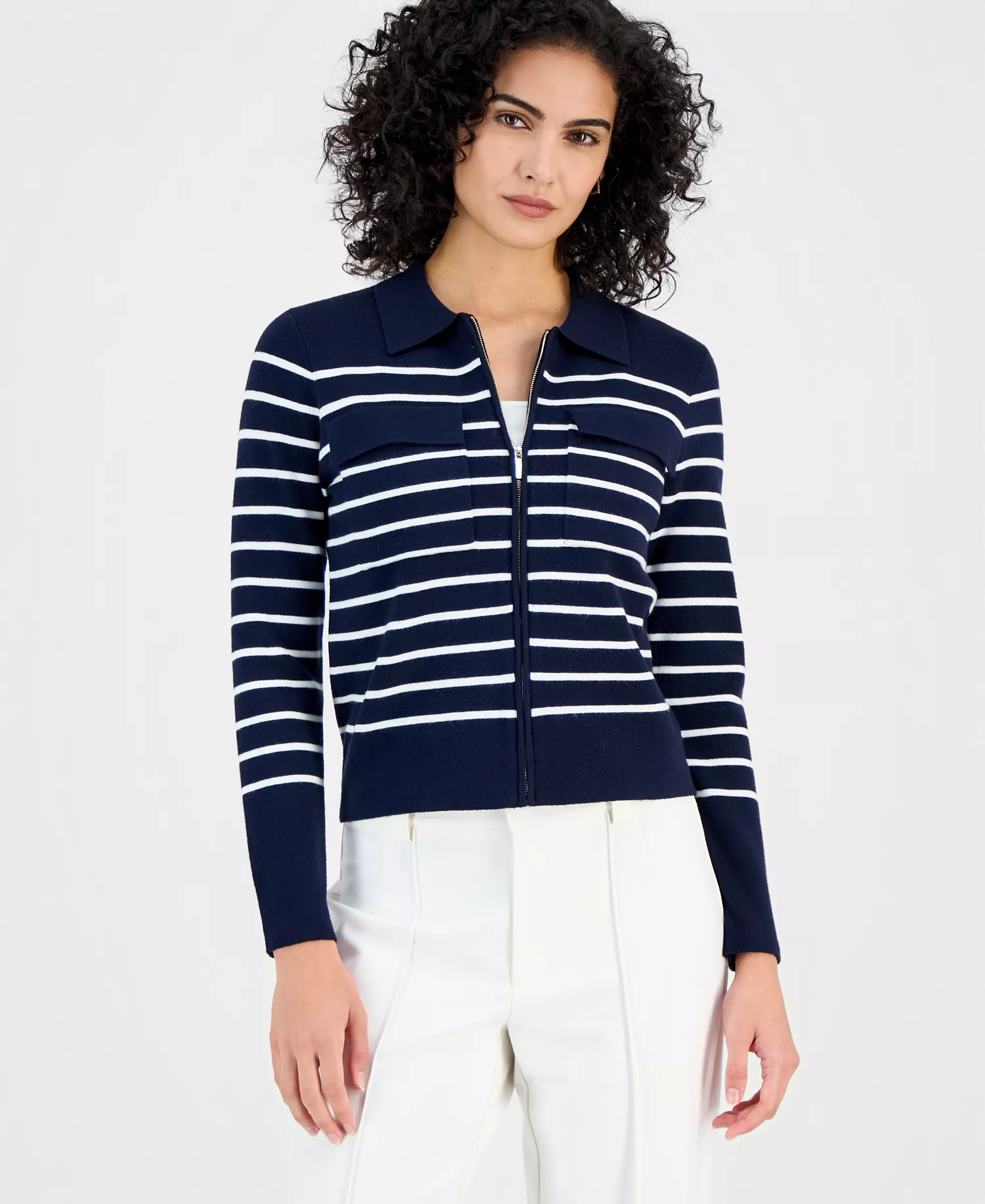 Women's Full-Zip Milano Jacket - Navy / White - L