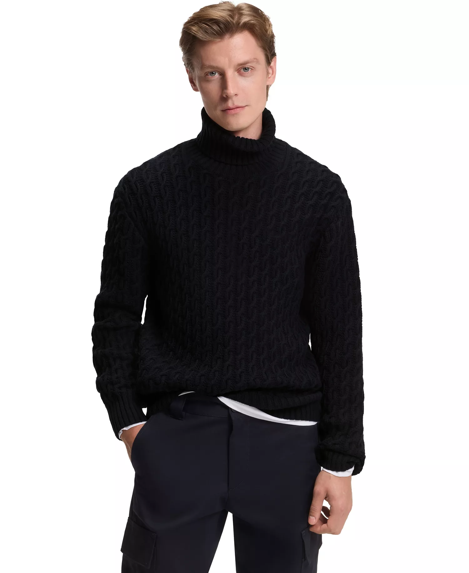 Men's BECKHAM x BOSS Wool Cashmere Cable-Knit Sweater - Dark Blue - 2XL
