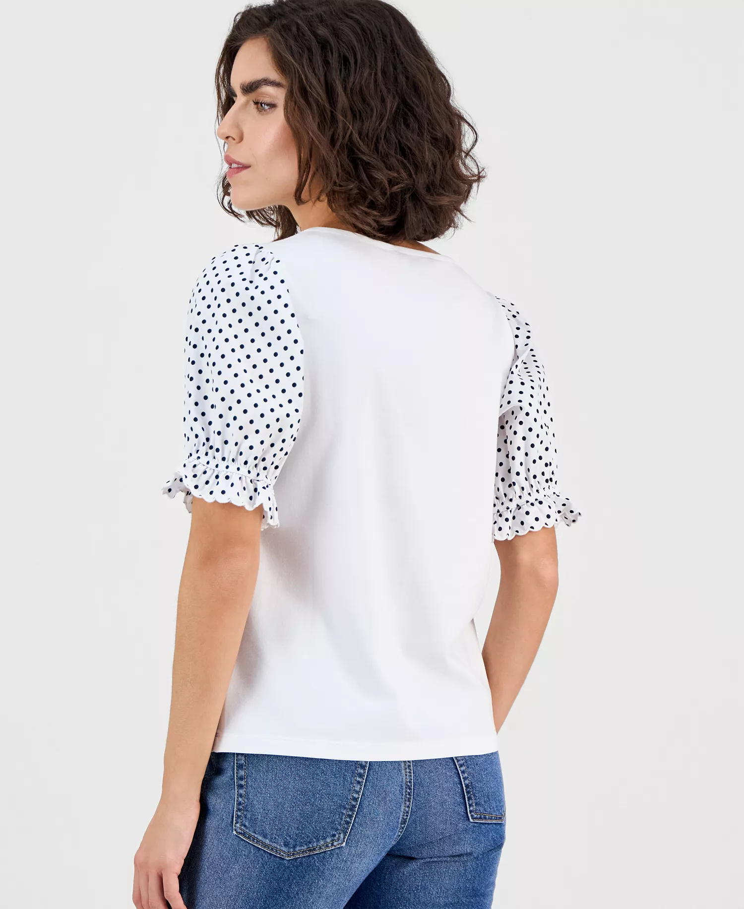 Nautica Women's Round-Neck Contrast-Puff-Sleeve Top - Bright White - L