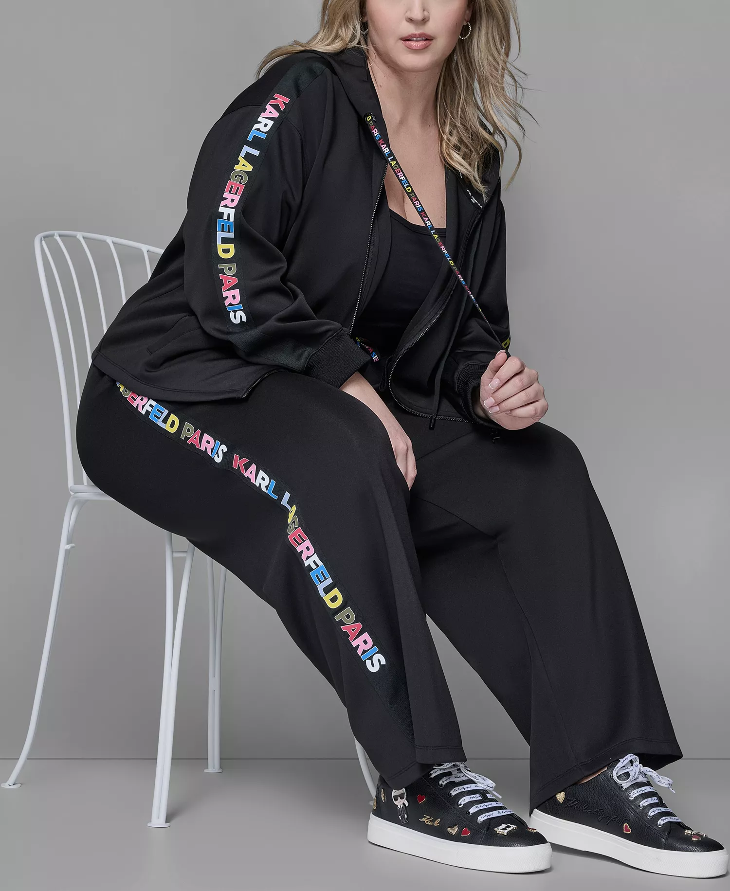 Women's Plus Size Straight Side Logo Pants - Black - 0X