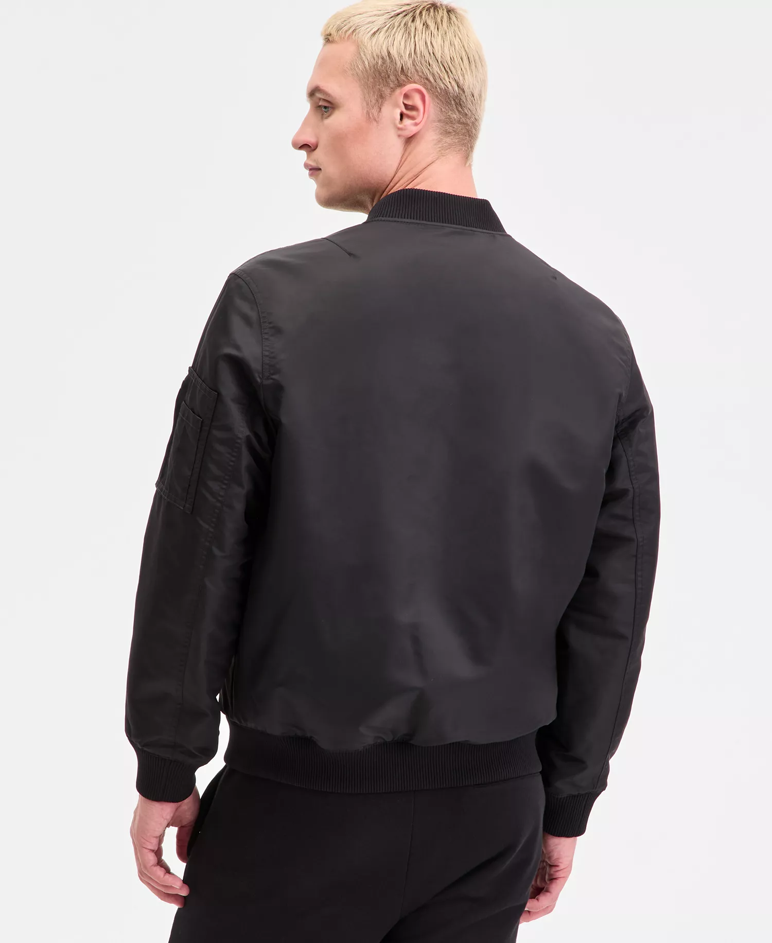Men's Baken2435 Slim-Fit Satin Bomber Jacket - Black - 2XL