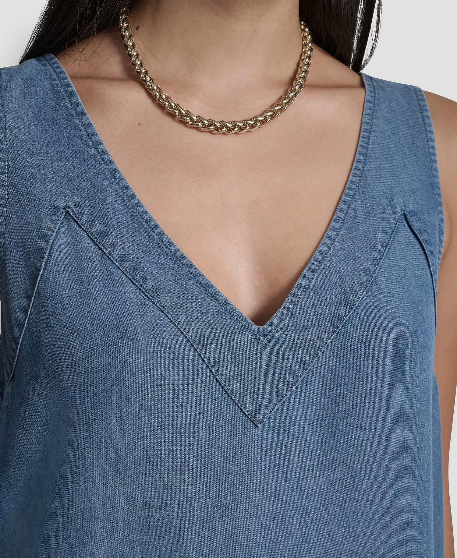 Women's Sleeveless V-Neck Side-Slit Dress - Stream - L