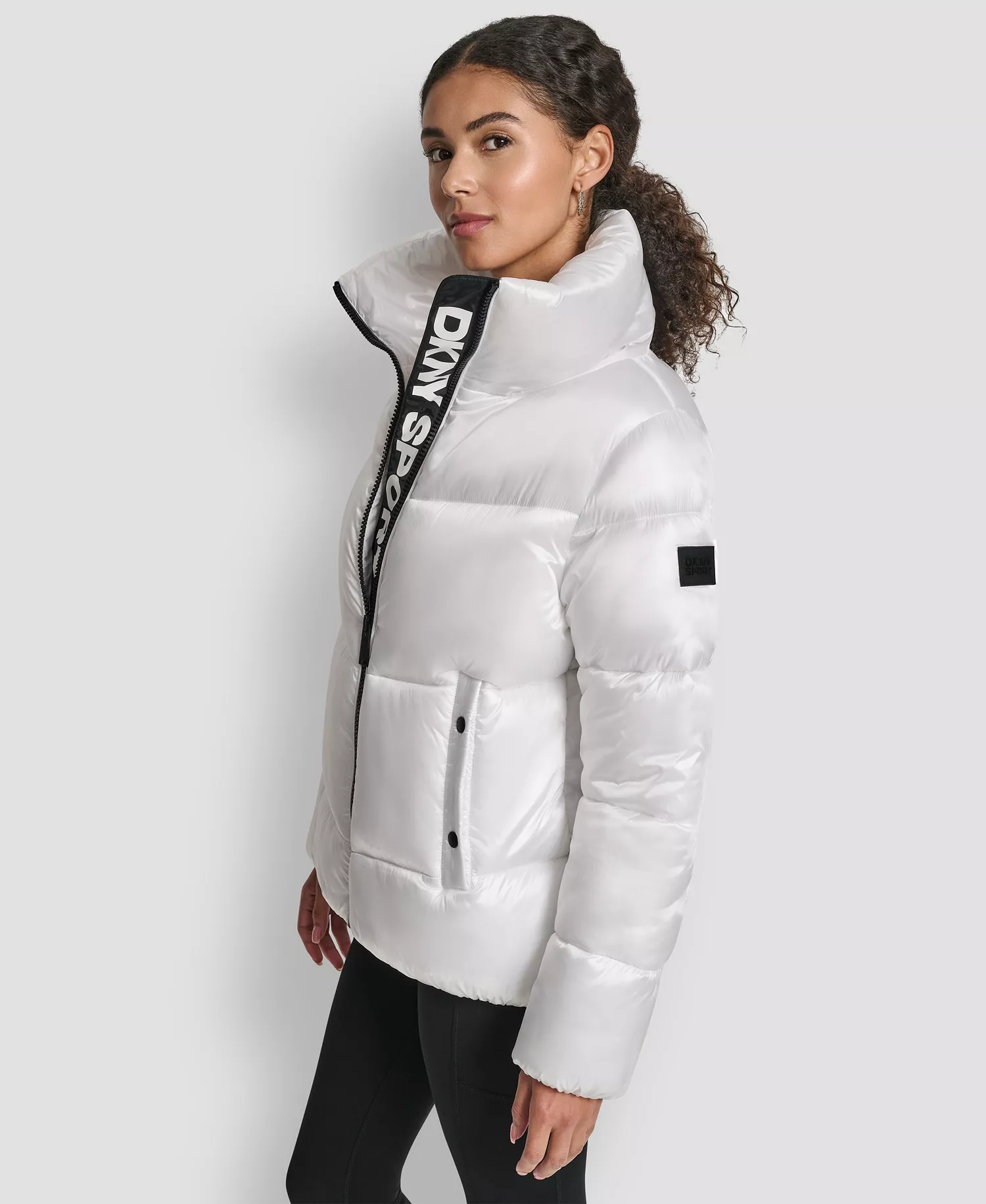 Women's Quilted Puffer Interior Placket Logo Jacket - Liquid White - L
