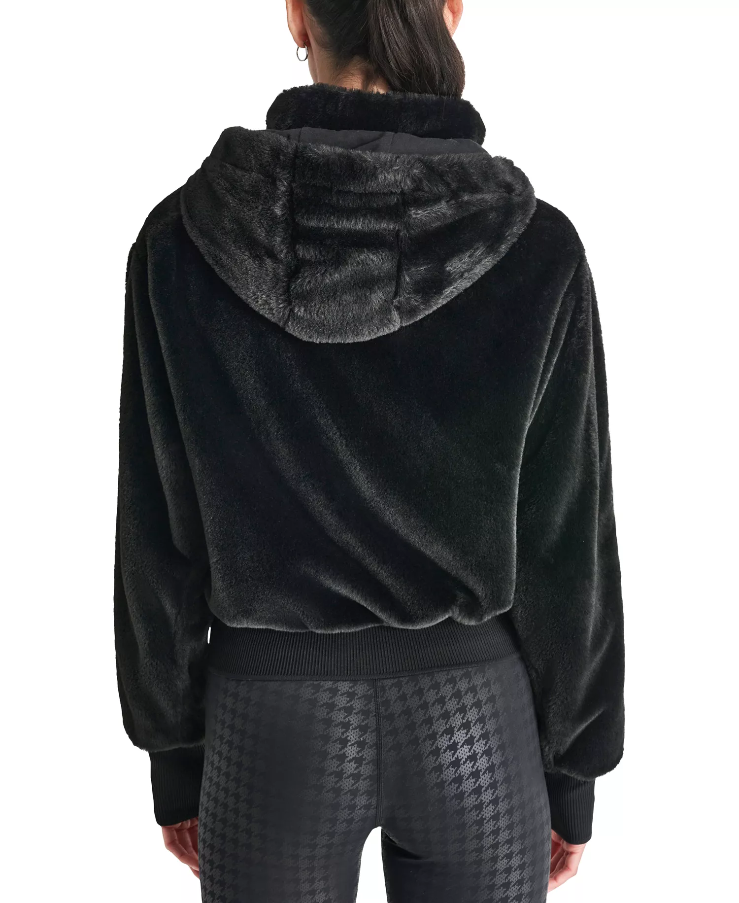 Women's Faux-Fur Zip-Front Bomber Jacket - Black - M