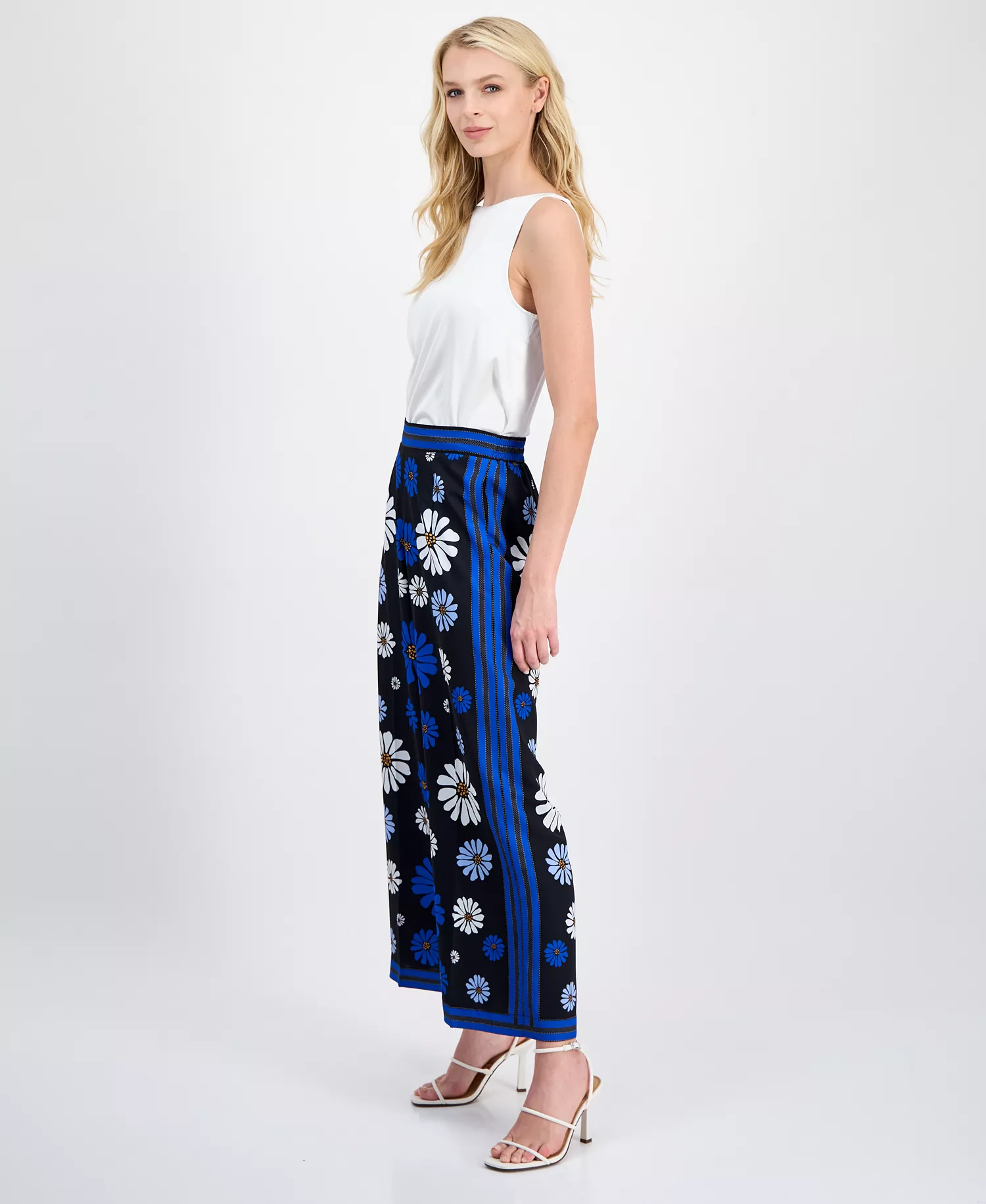 Women's Floral Wide-Leg Ankle Pants - Colbat Daisy Print - L