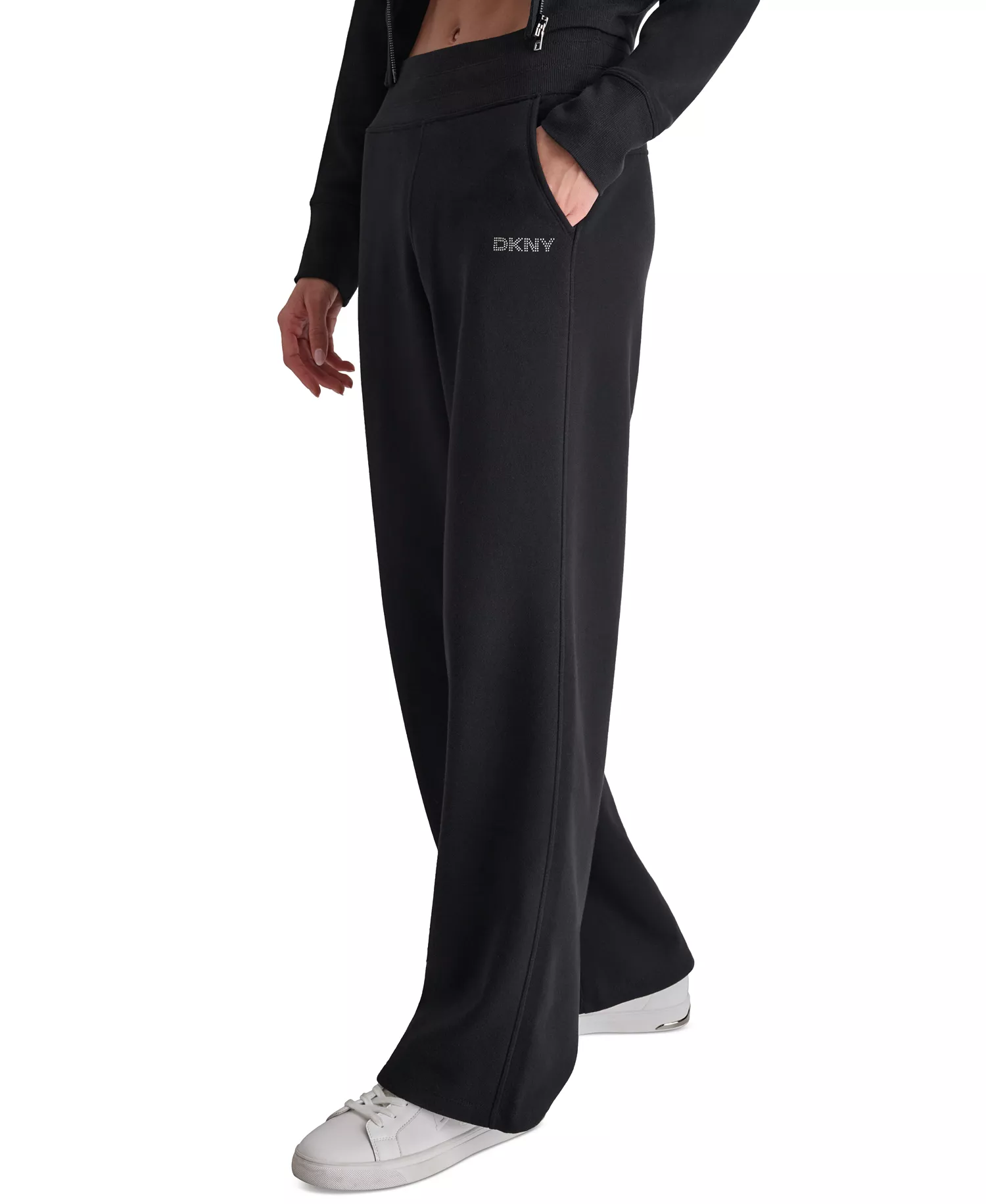 Women's Studded-Logo Wide-Leg Pants - Black - L