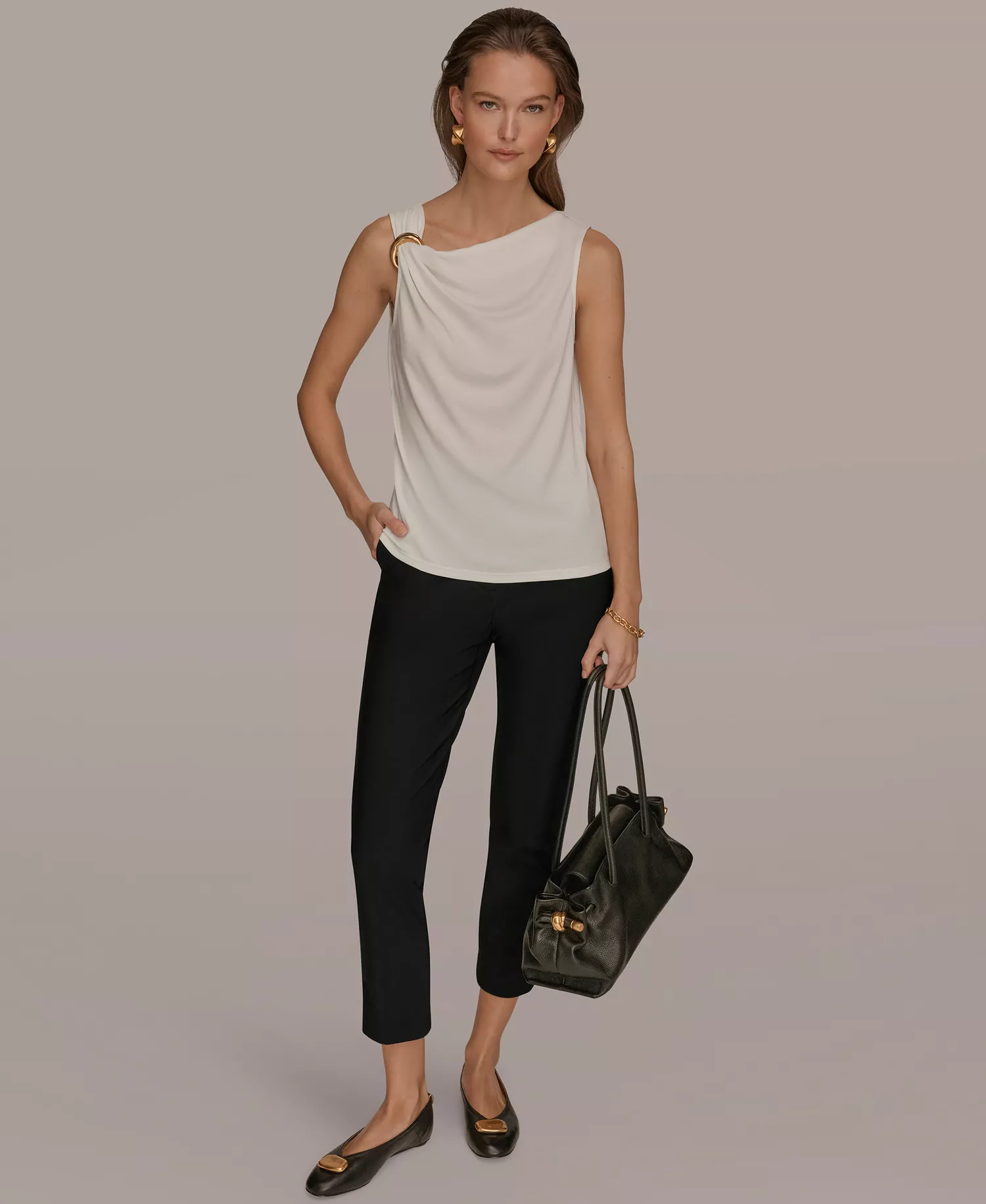 Women's Cowl Neck Top - Cream - L