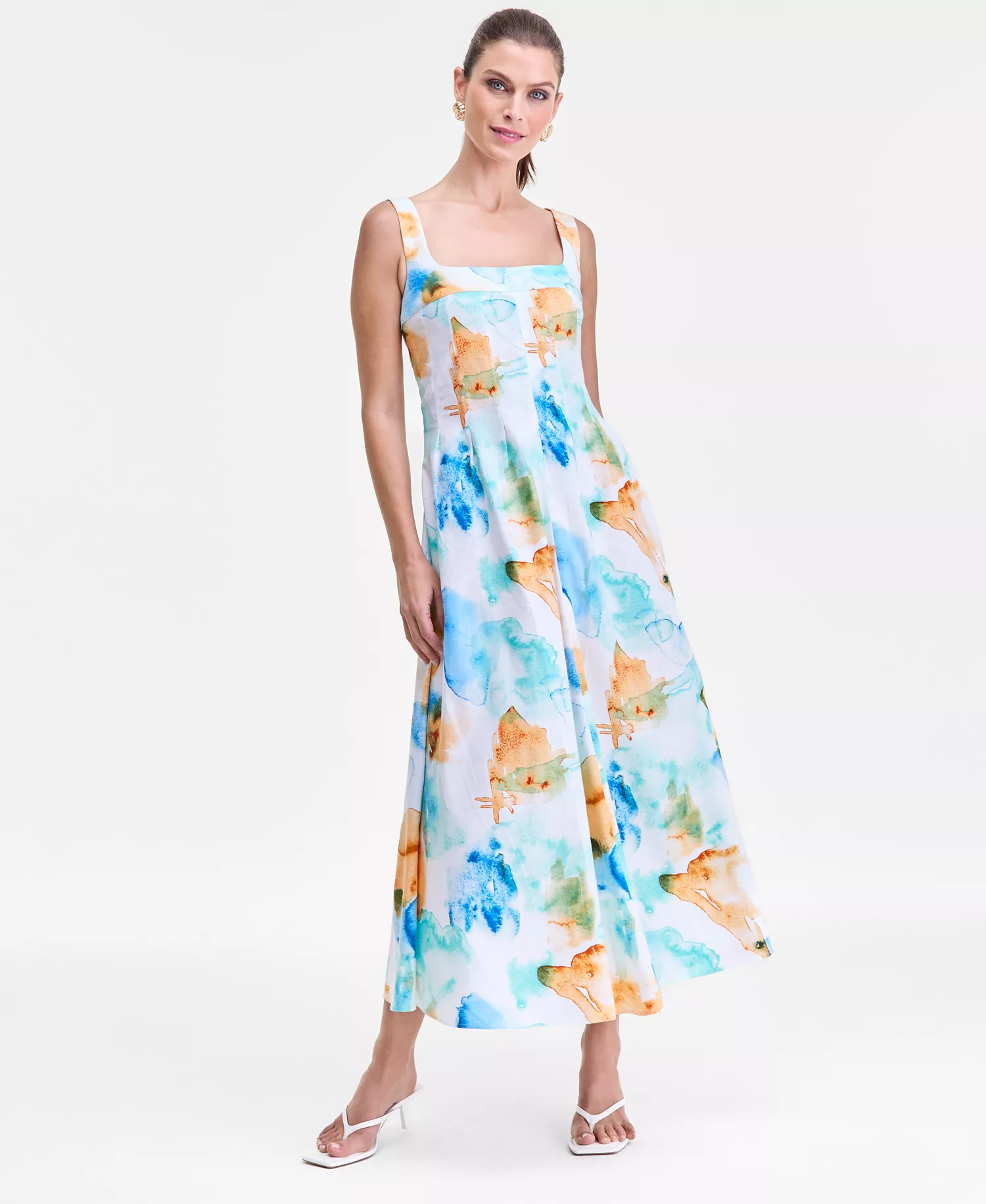 Women's Sleeveless Cotton-Linen Blend Printed Midi Dress, Macy's Exclusive  - Bailey Abstract Print - L