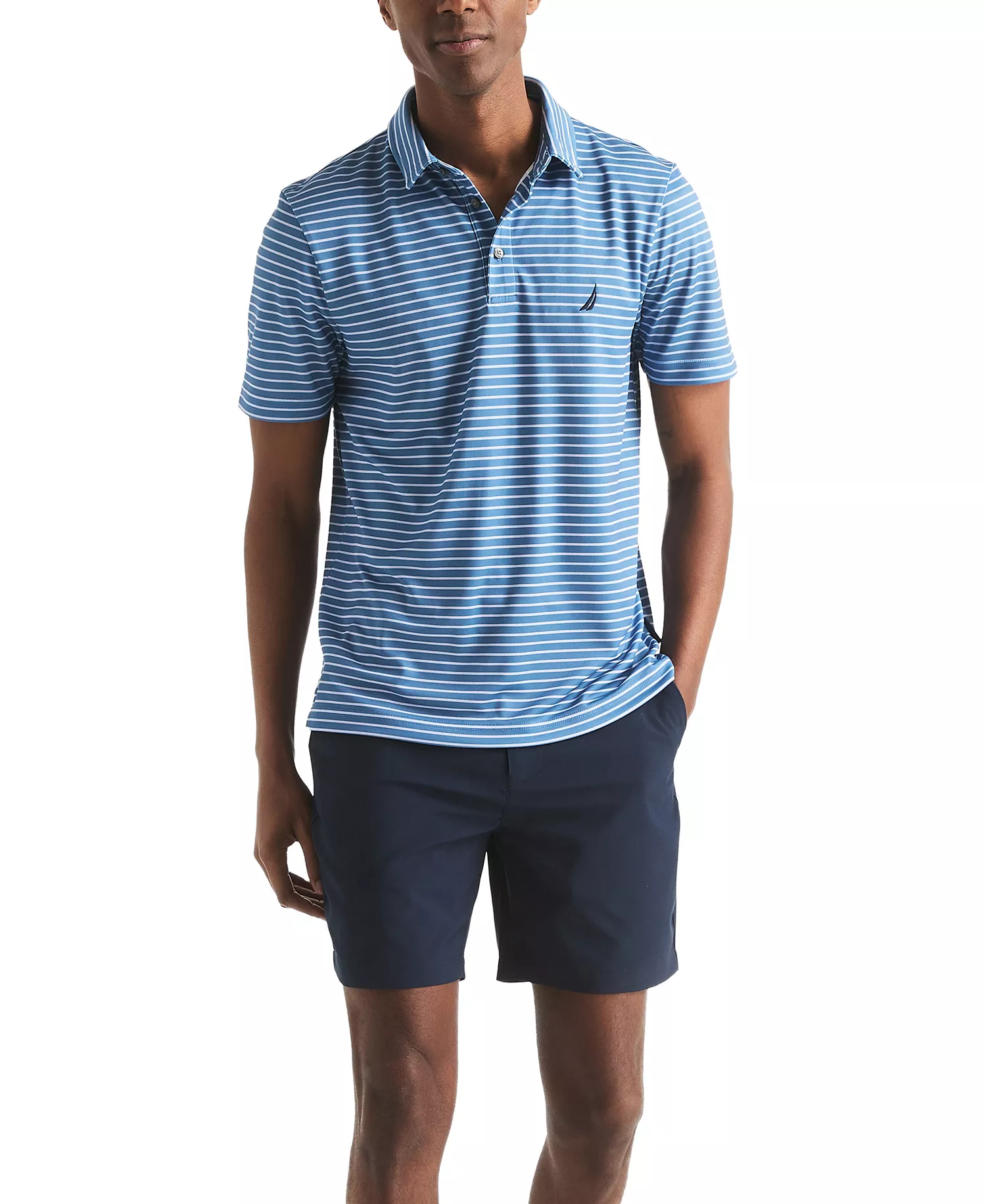 Men’s Classic-Fit Stripe Moisture Wicking Performance Golf Polo Shirt - Coronet Blue - 2XL
