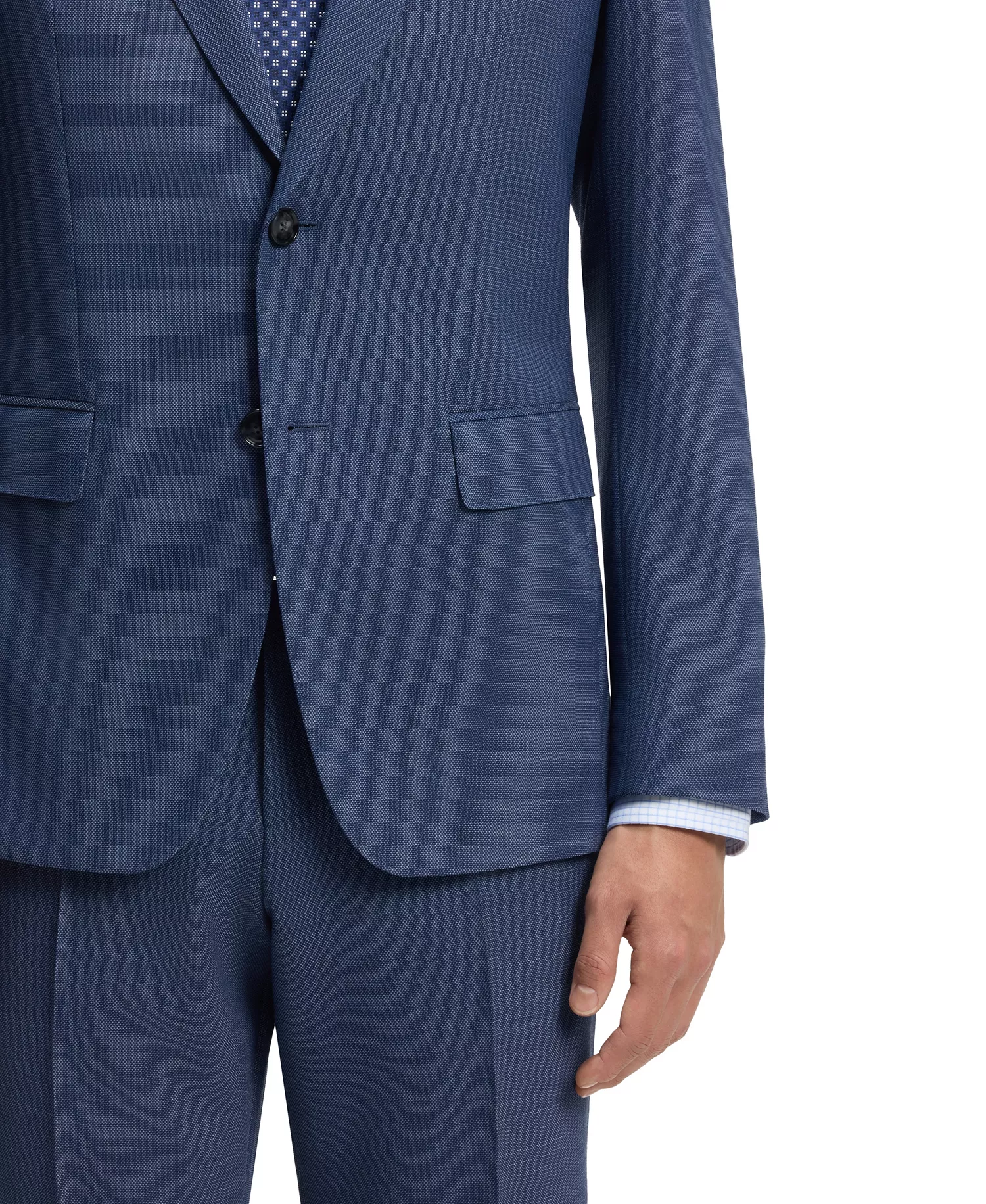 Men's Micro-Patterned Stretch Cloth Two-Piece Slim-Fit Suit - Open Blue - 38R
