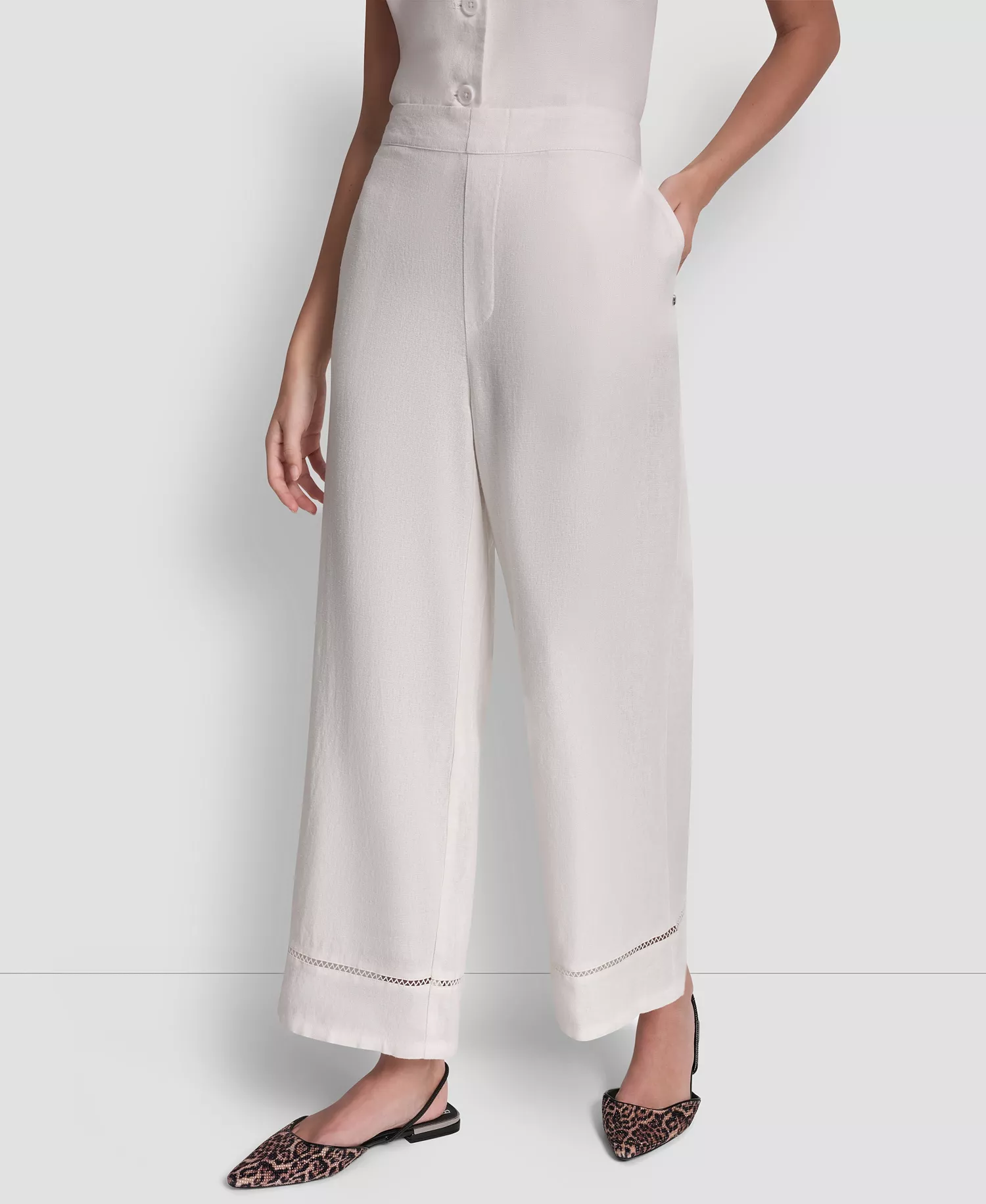 Women's High Rise Pull-On Wide Leg Ankle Pants - Ivory - L