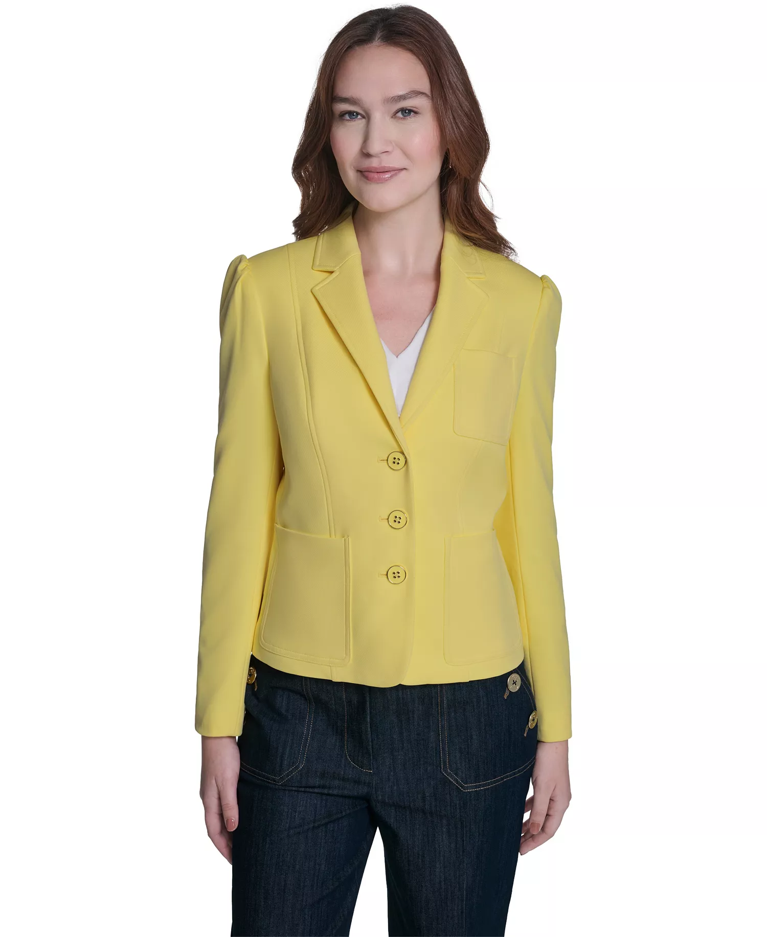 Women's Puff Sleeve Notch Collar Blazer - Sunshine - 0