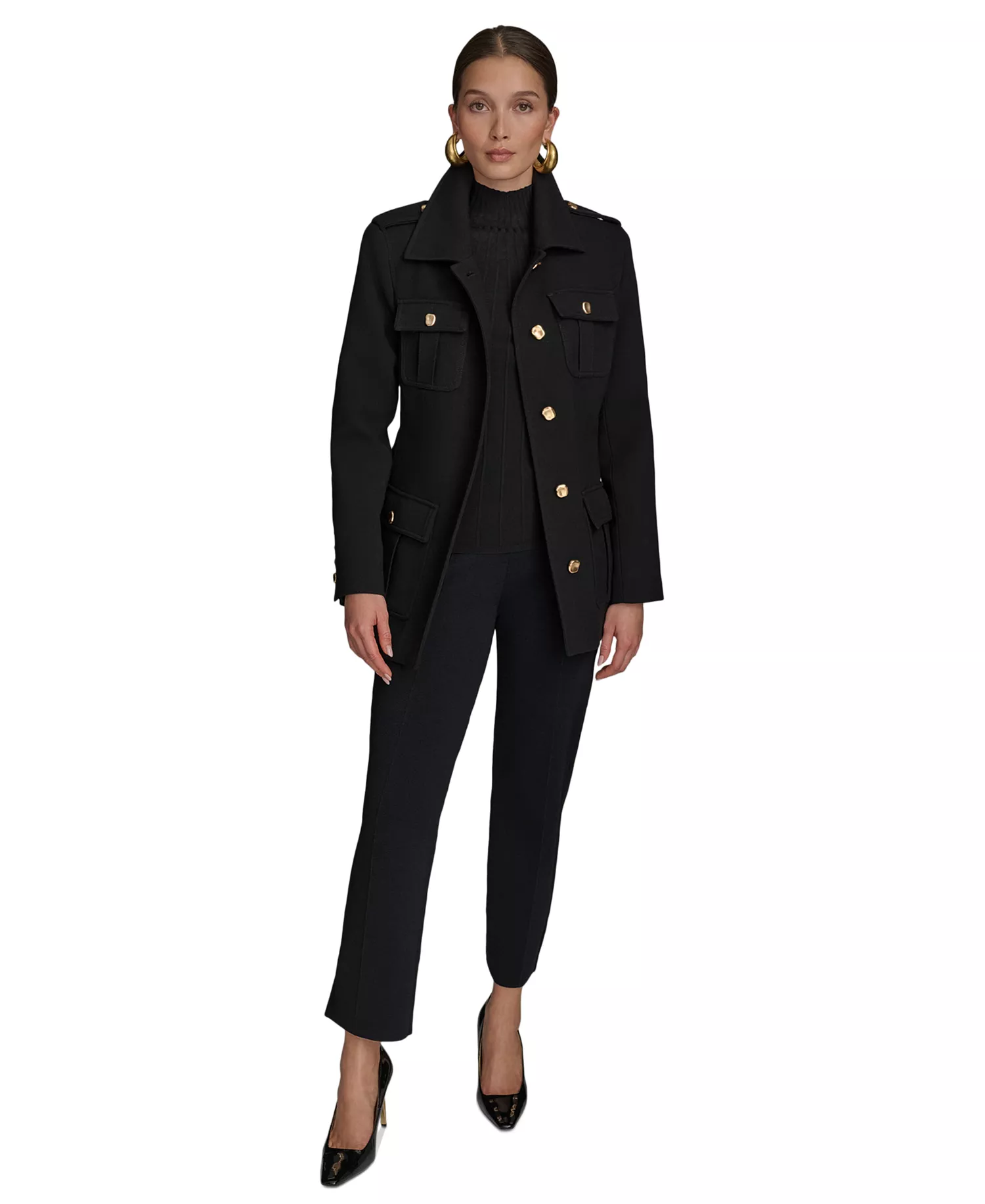 Women's Belted Crepe Jacket - Black - L