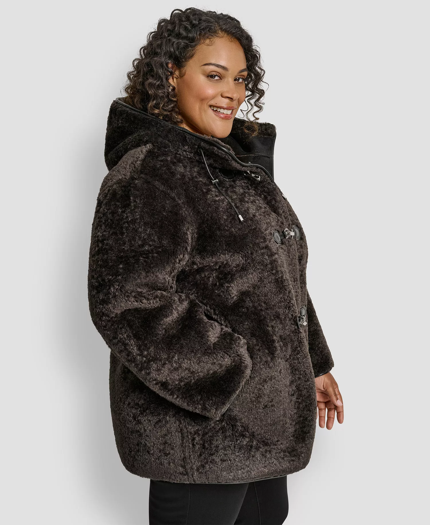 Plus Size Hooded Toggle Coat - Bitter - 0X