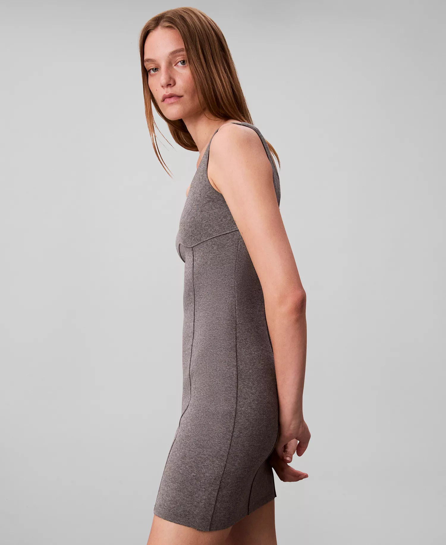 Women's Half Milano Tech Knit Slim Mini Dress - Grey Heather - L