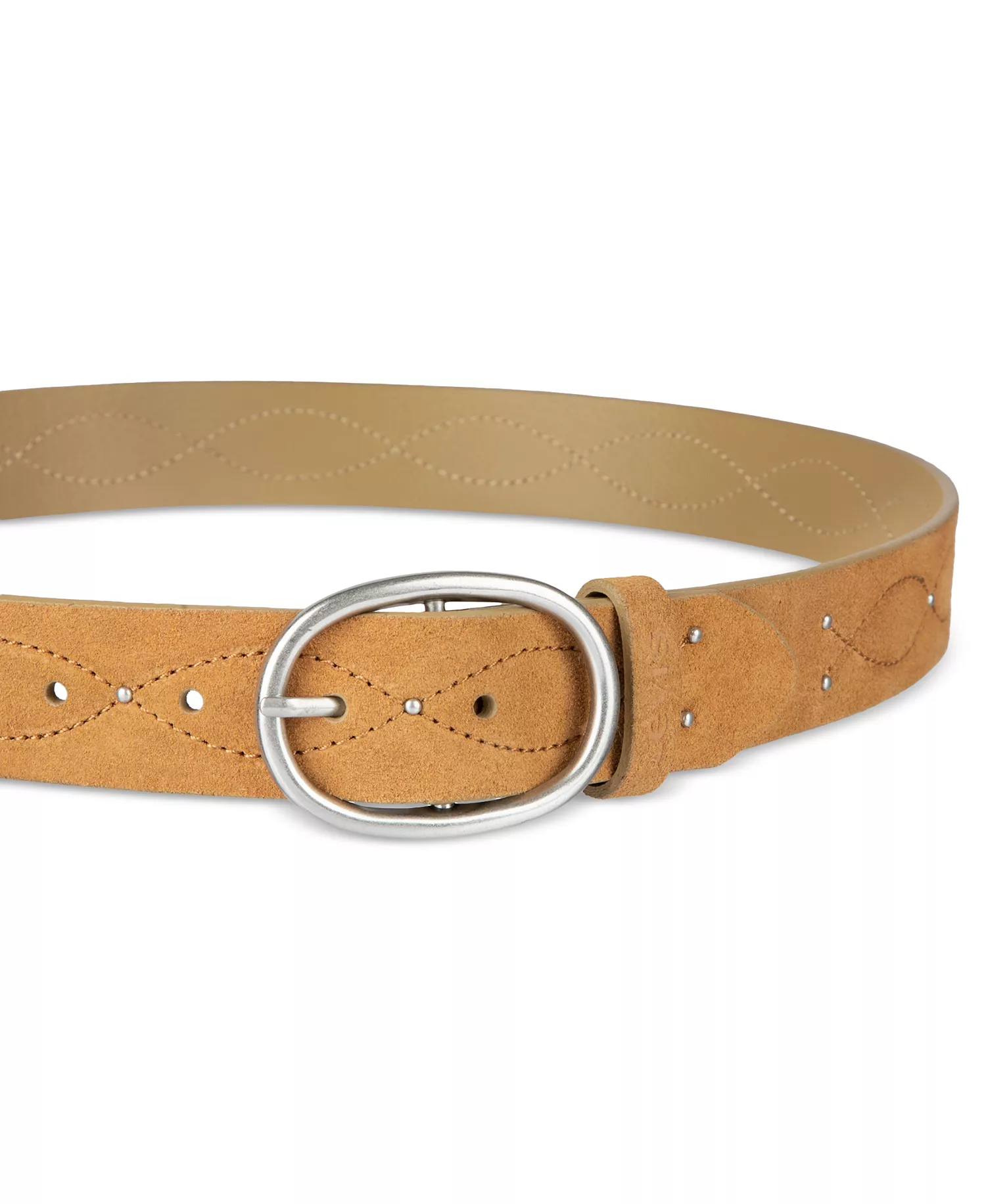 Western Stitched & Studded Suede Belt - Dark Beige - L