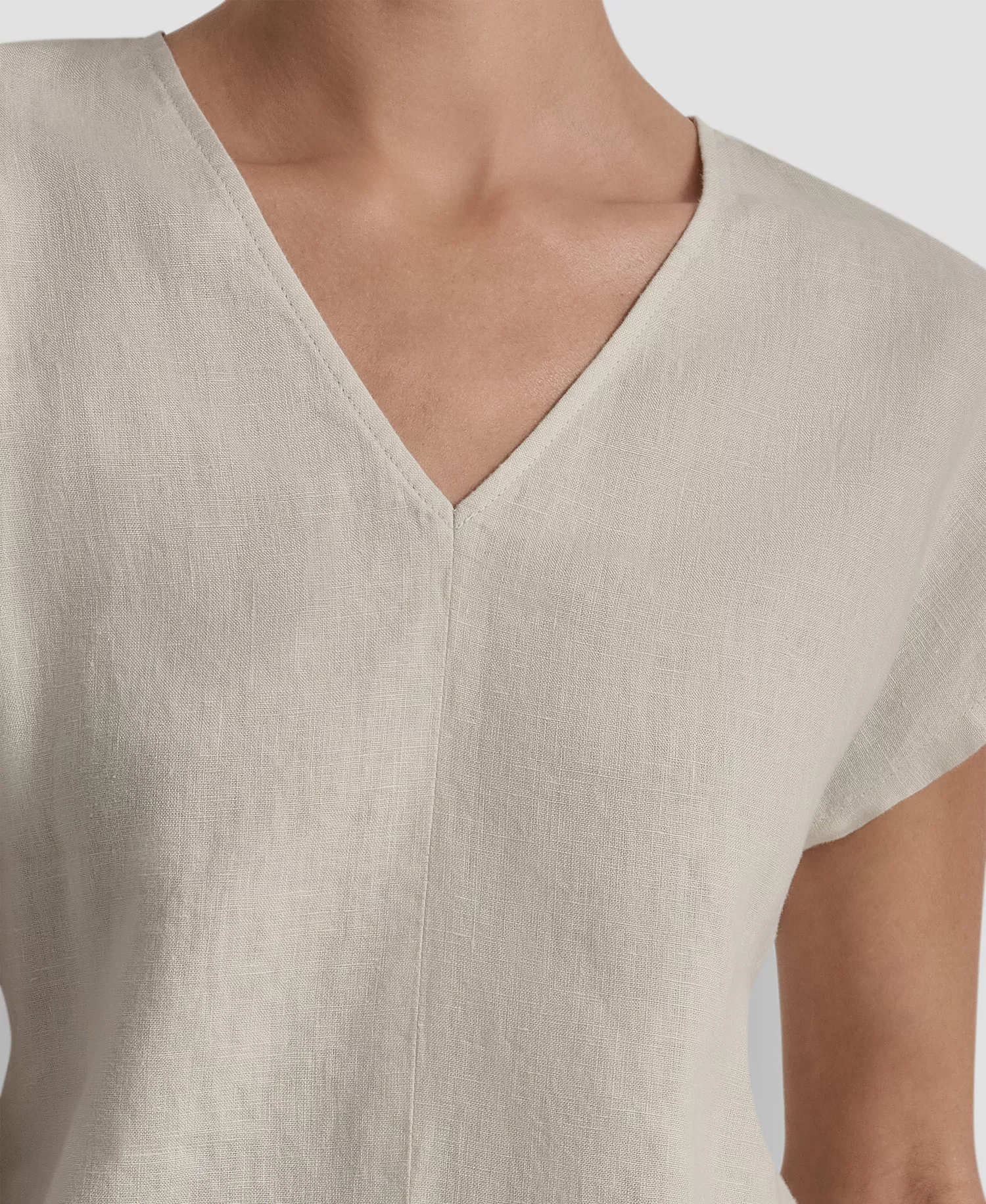 Women's Linen V-Neck Short-Sleeve Shirt - Natural - L