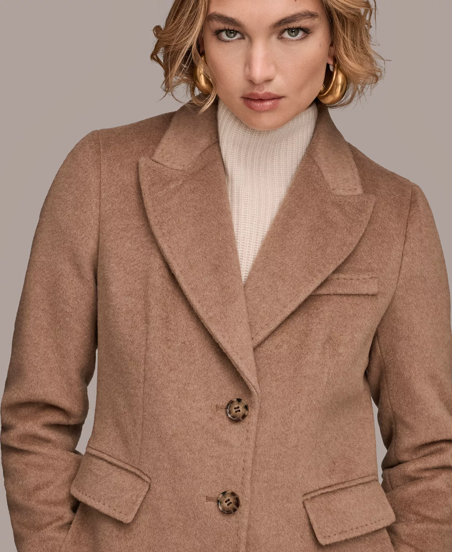 Women's Single-Breasted Stitch Trimmed Coat - Camel - L