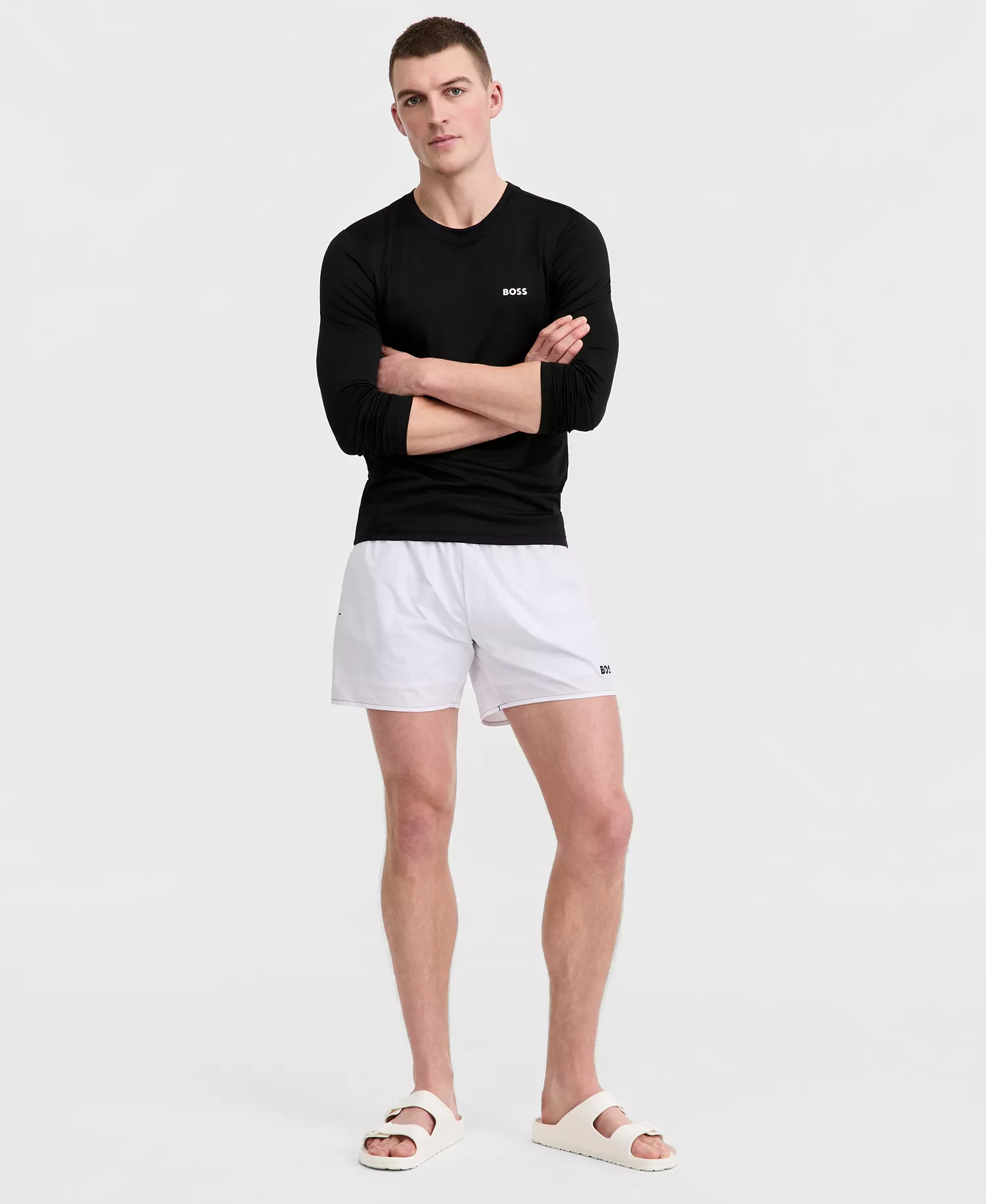 BOSS by Men's Long-Sleeve UV Protection Rashguard Swim Shirt - Black - 2XL