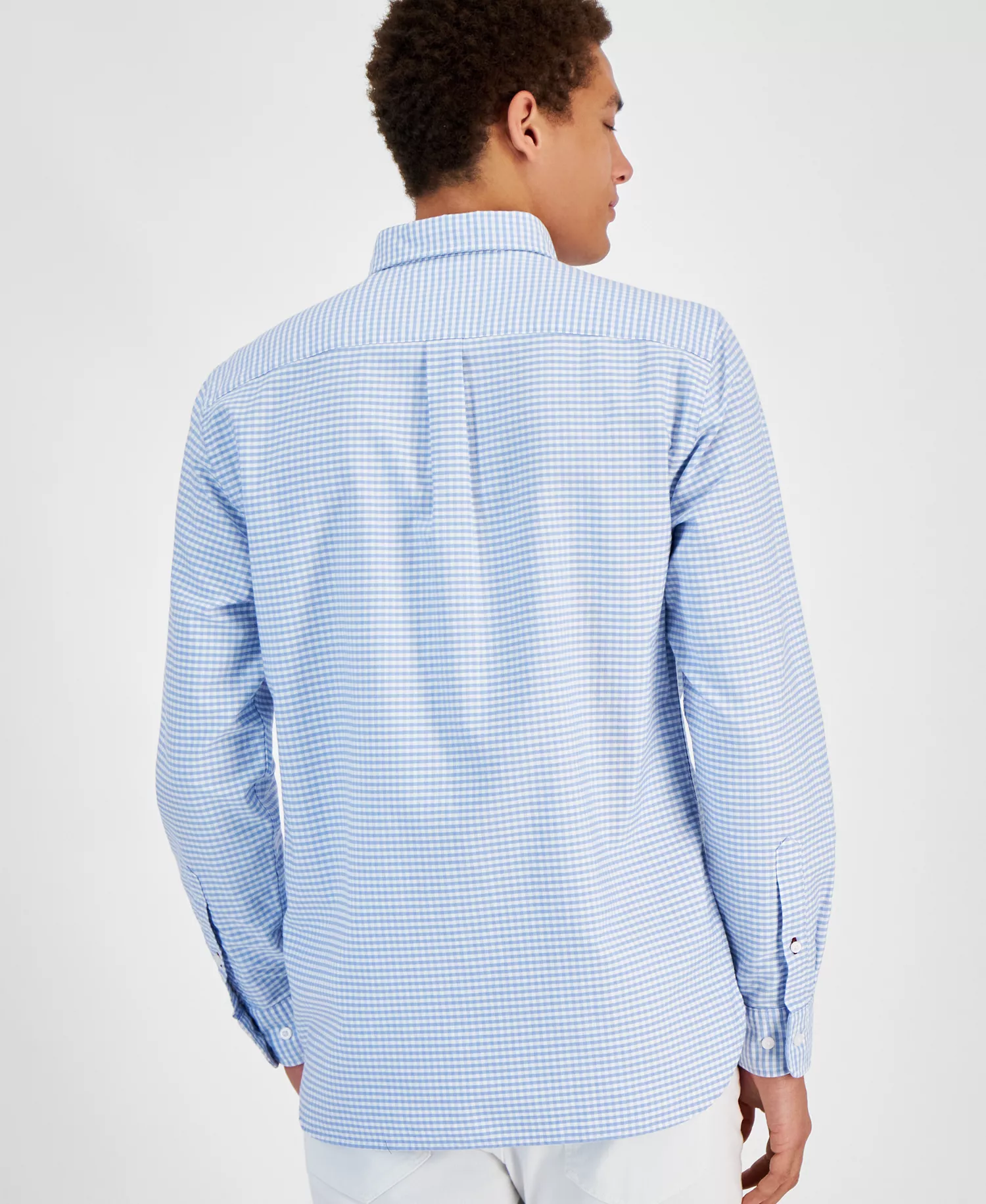 Men's Gingham Long Sleeve Button-Down Oxford Shirt - Cloudy Blue / Check - L