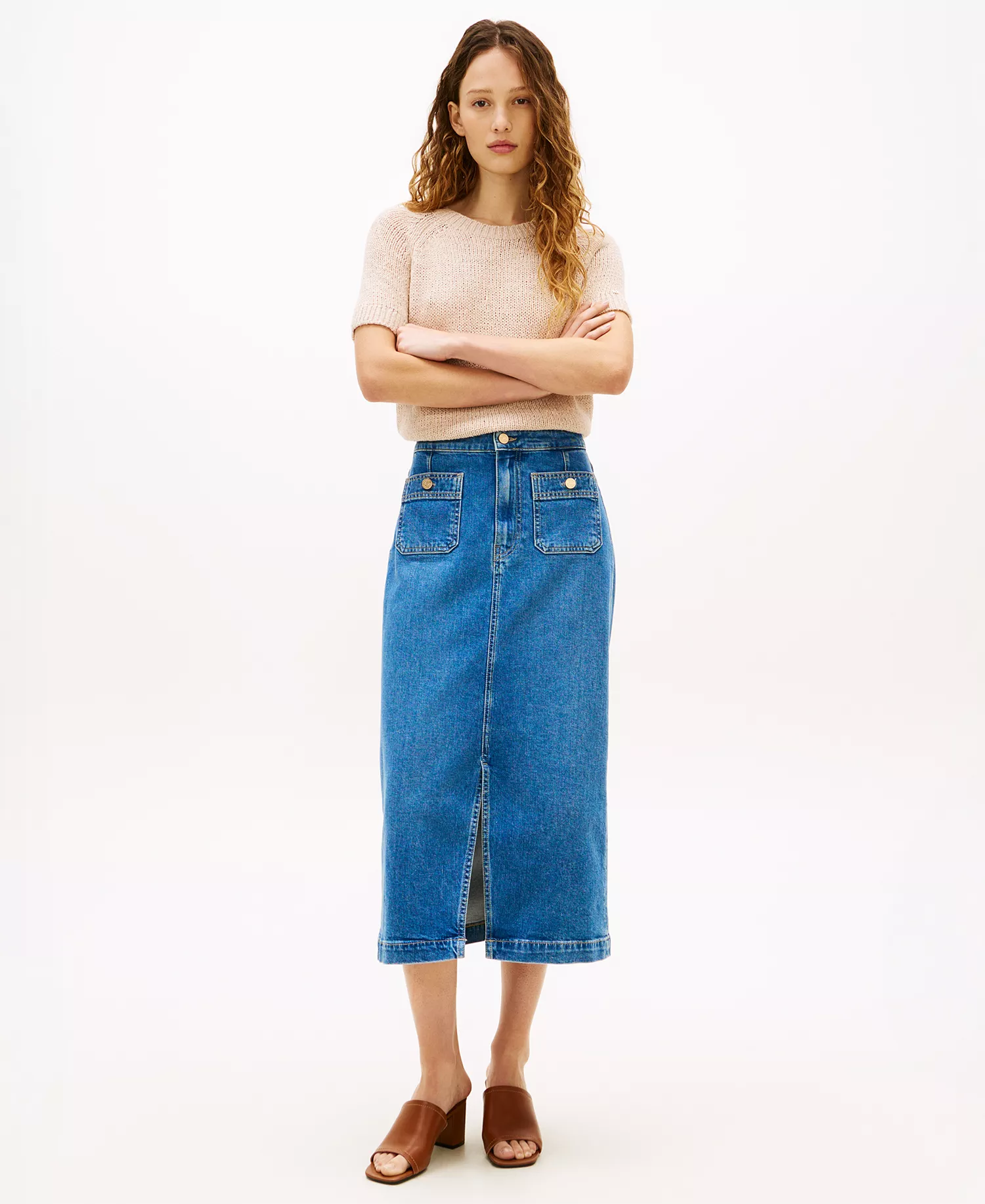 Women's Denim Midi Skirt - Blue - 10