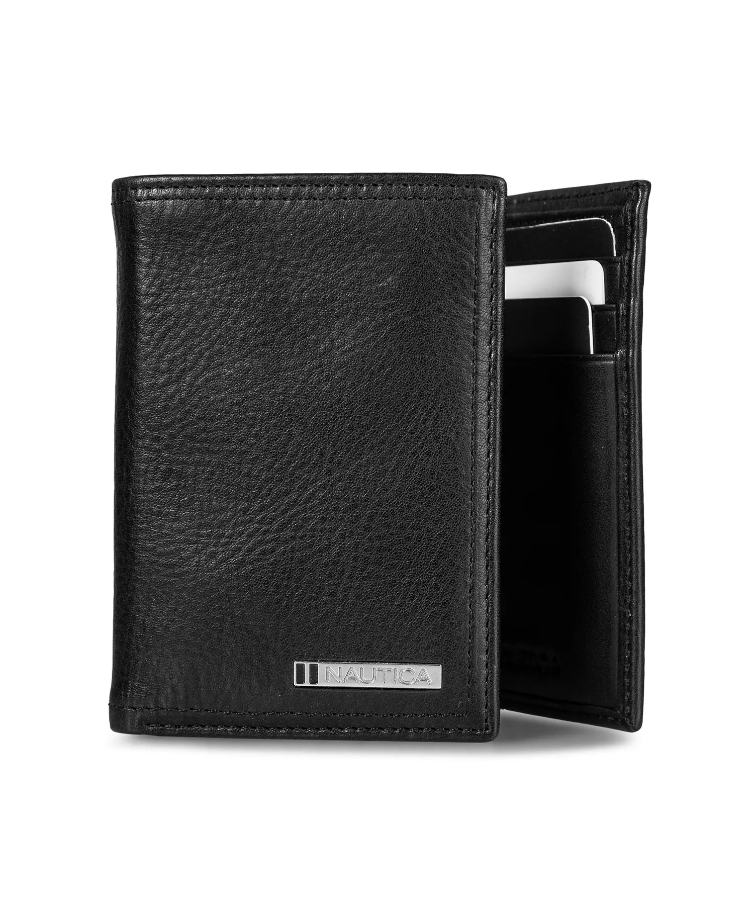 Men's Enameled Logo Leather Trifold Wallet - Black - ONE SIZE