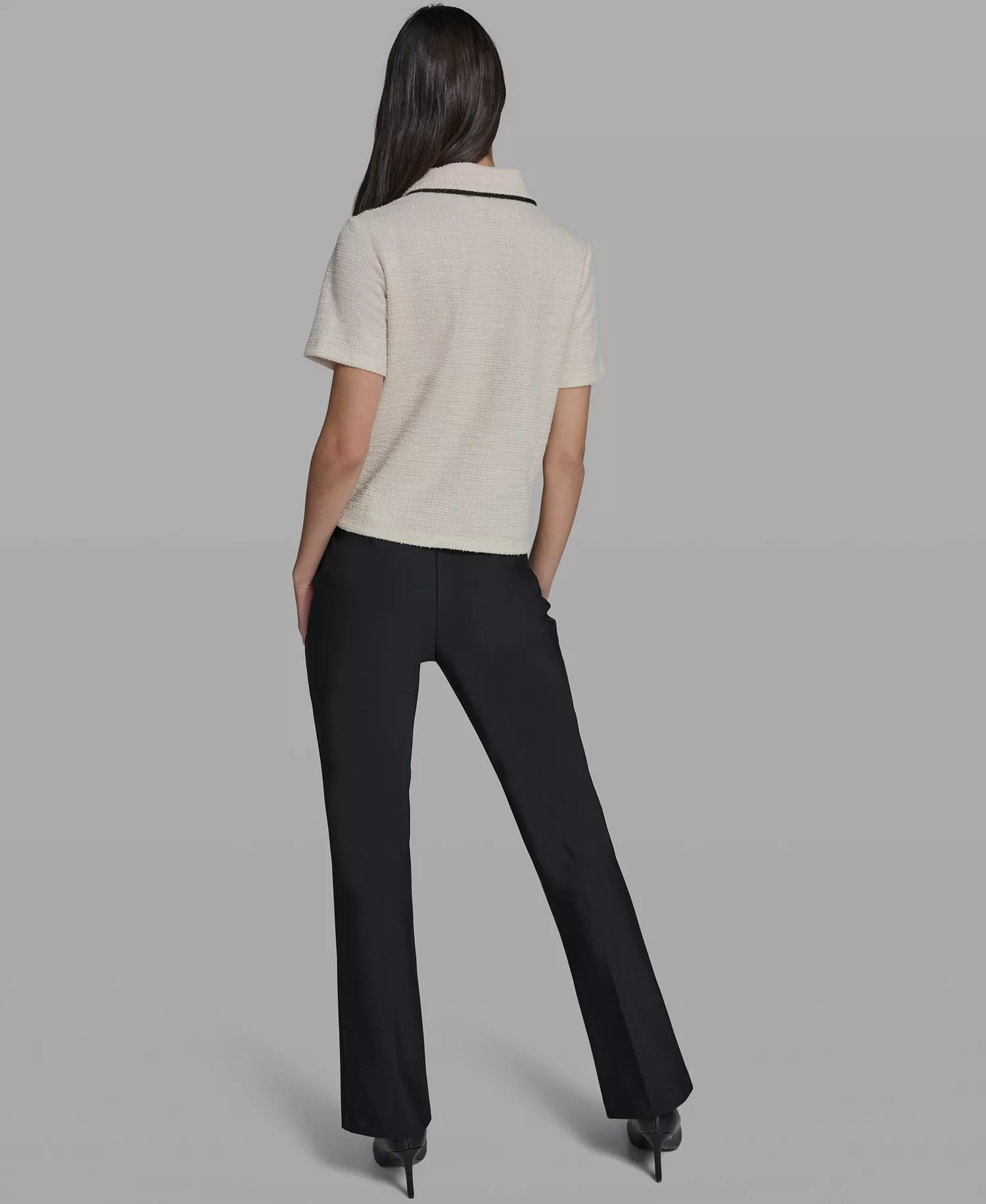 Women's Knit Henley with Framing Collared Top - Bisque - L