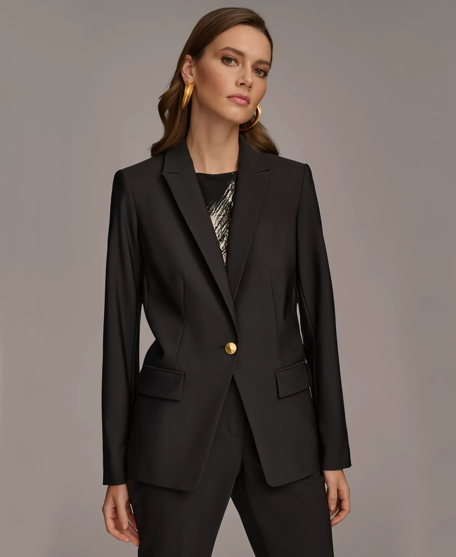 Women's One Button Blazer & Slim Leg Ankle Pant - Black - 0