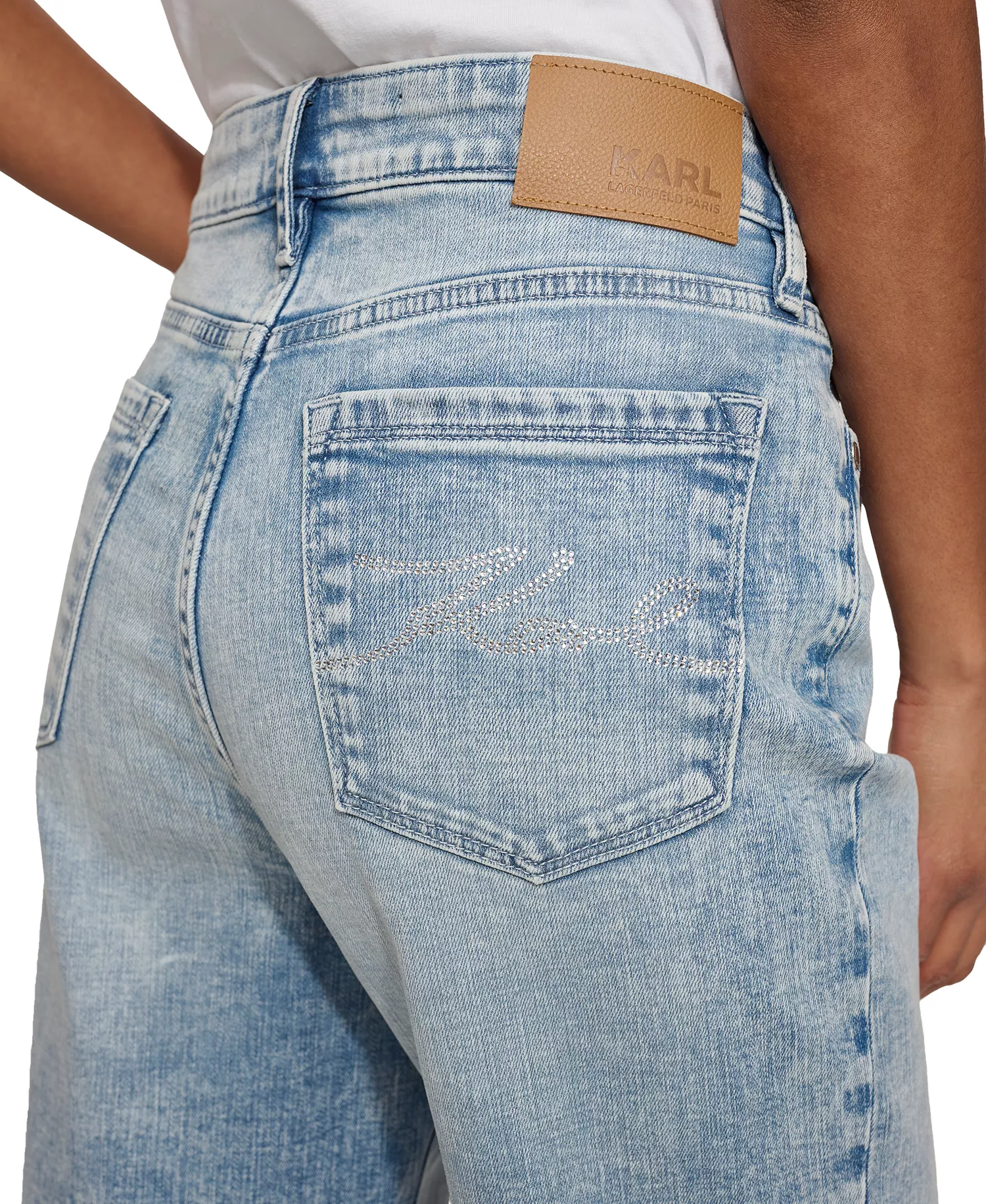 Women's High-Rise Crystal-Cuff Jeans  - Ice Blue - 0