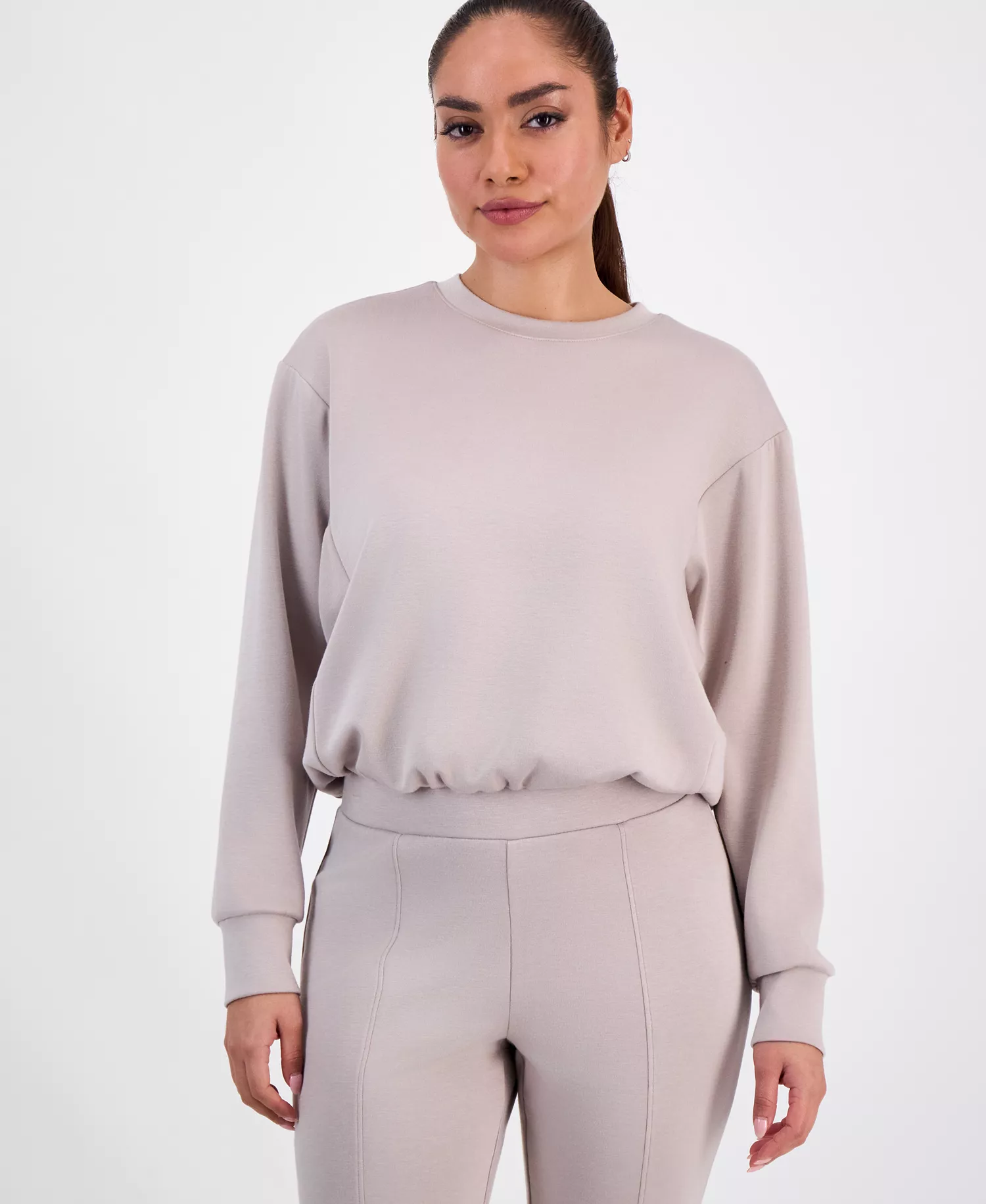 Petite Crewneck Bubble-Hem Top, Macy's Exclusive  - Taupe - P/L