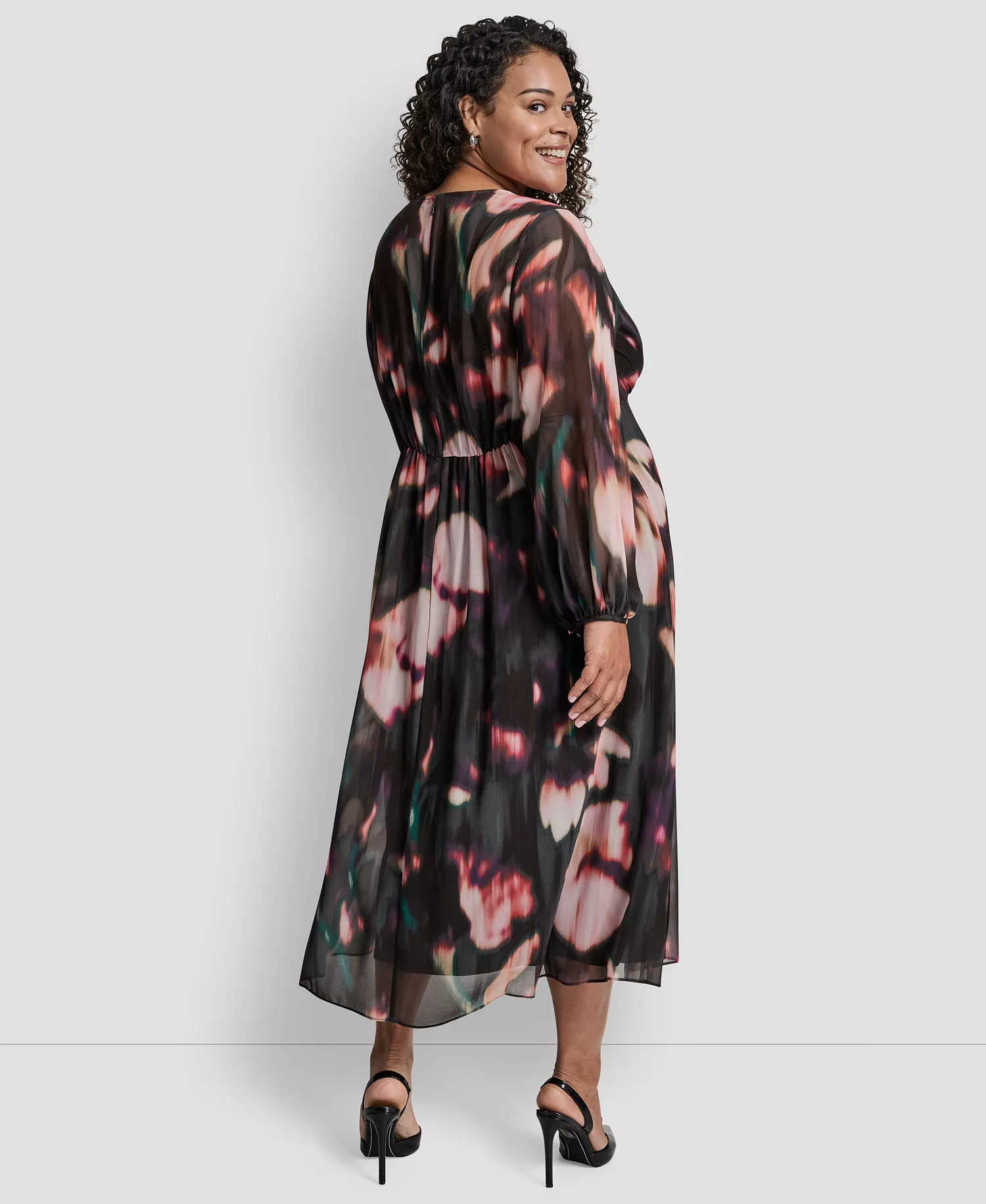 Plus Size Long Sleeve Empire Waist Maxi Dress - Pavilion Floral Chocolate - 16W