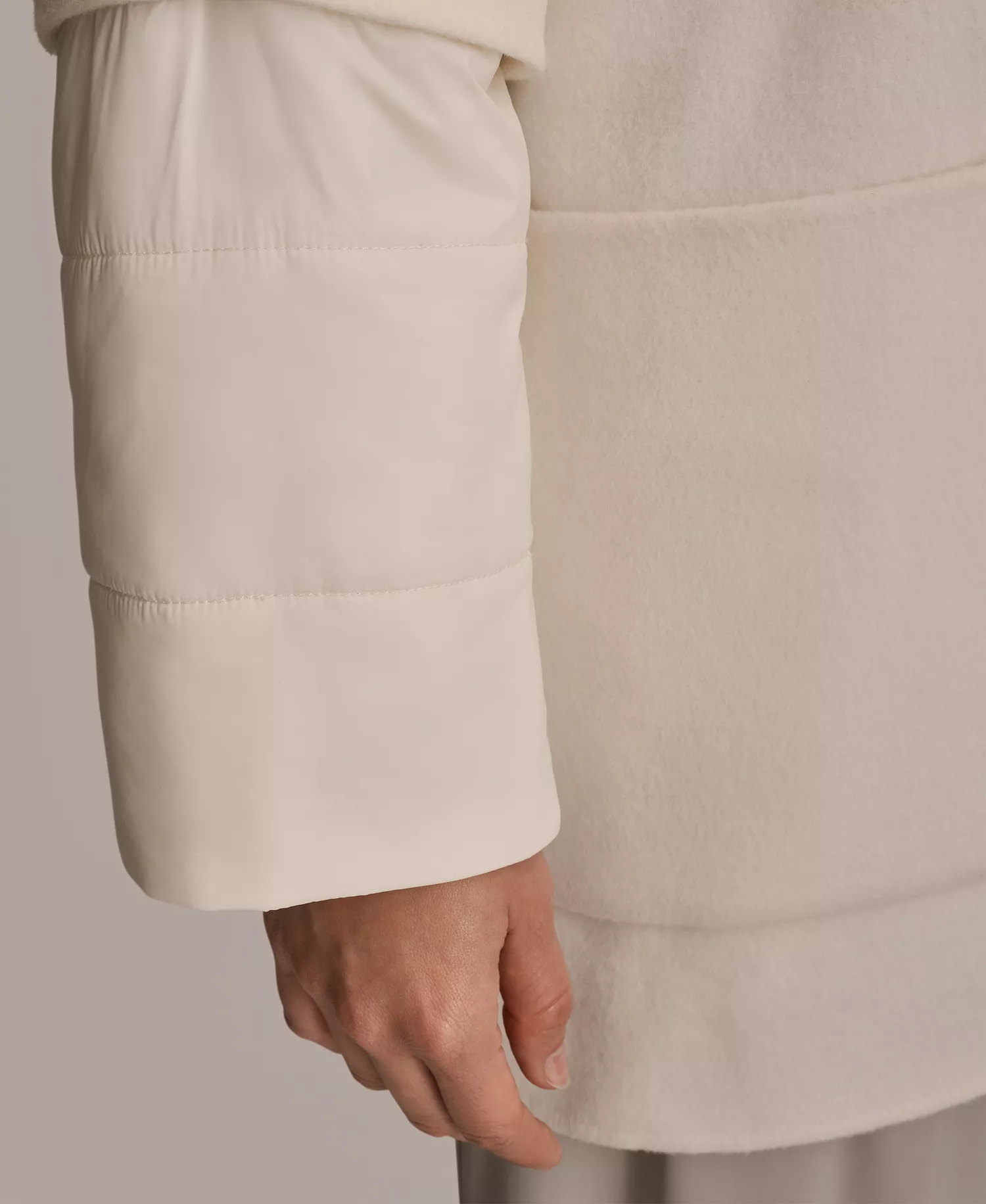 Women's Double Face Wool Cape Coat with Detachable Hood - Cream - L