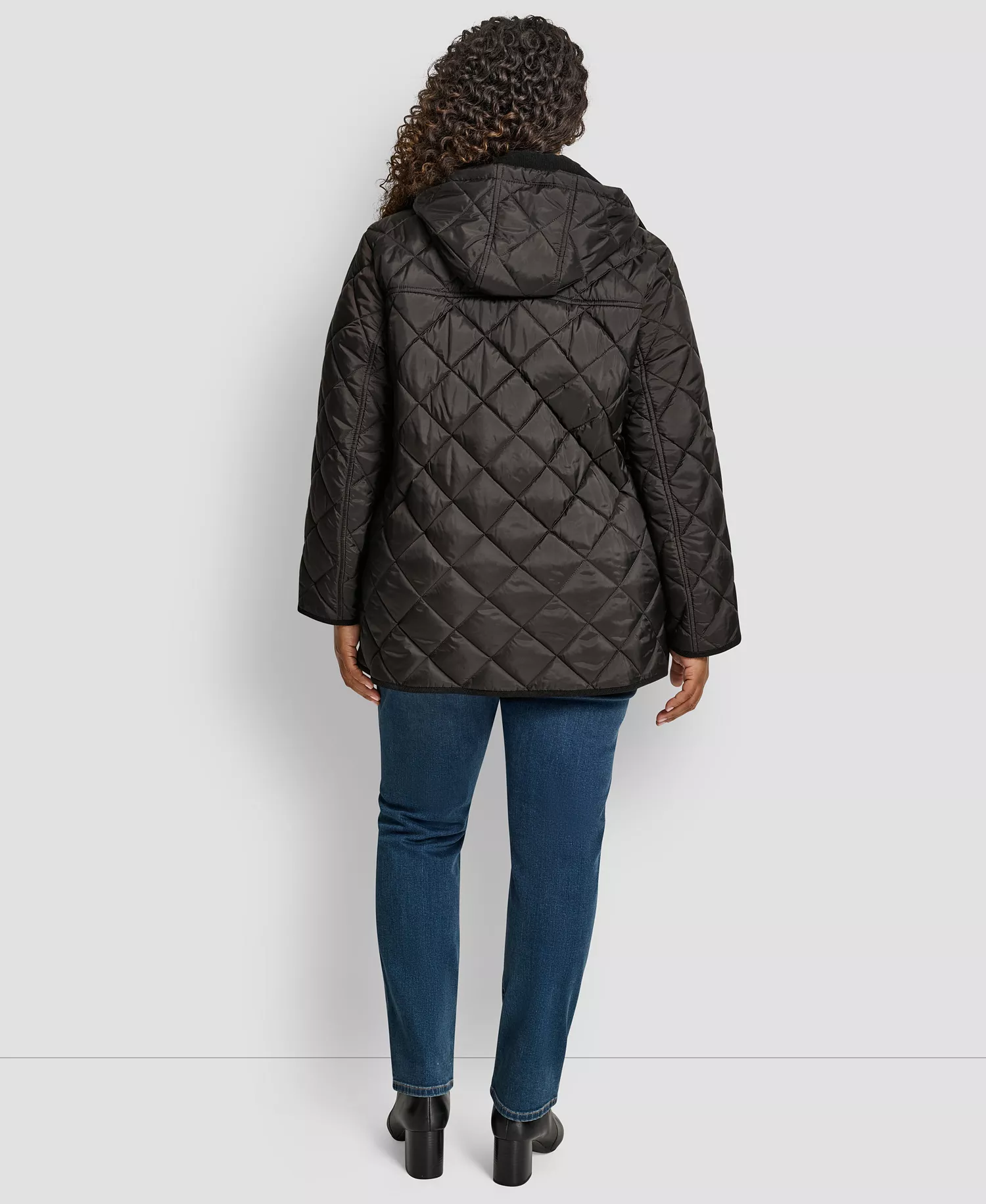 Plus Size Hooded Quilted Coat - Bitter - 0X