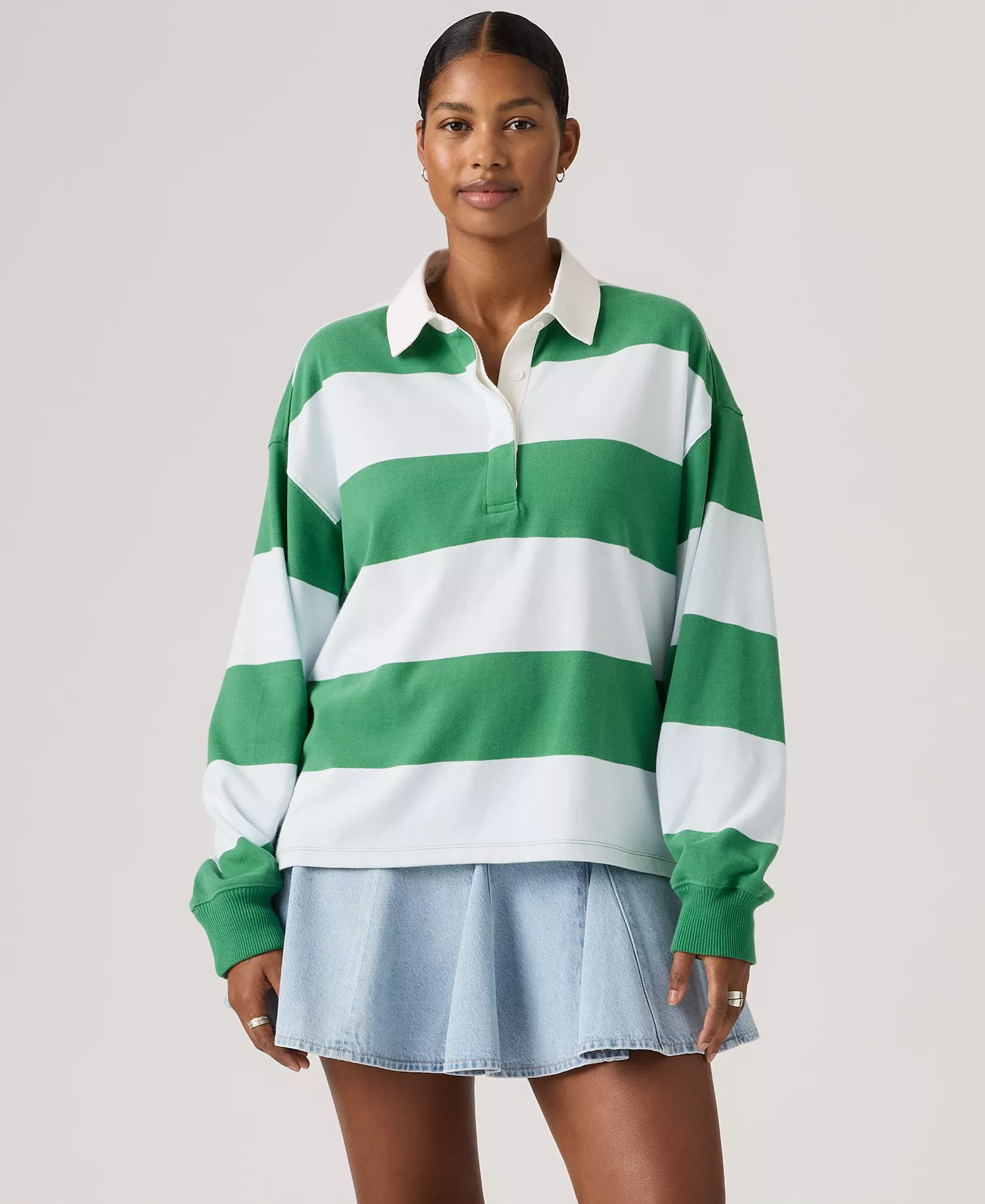Women's Rugby Long-Sleeve Collared Top - Katie Stripe Multi - L