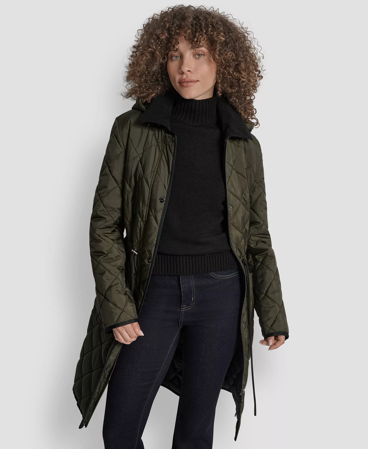Women's Corduroy-Collar Quilted Anorak Coat - Loden - XXS