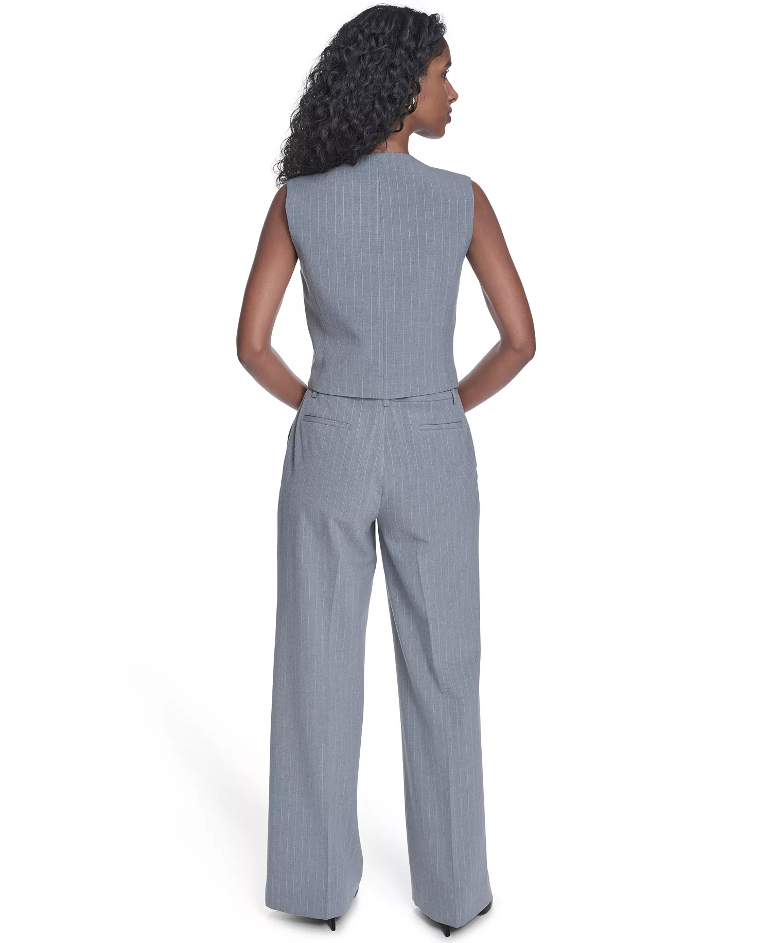 Women's Pinstripe Vest Top - Heather Charcoal/cream - 10