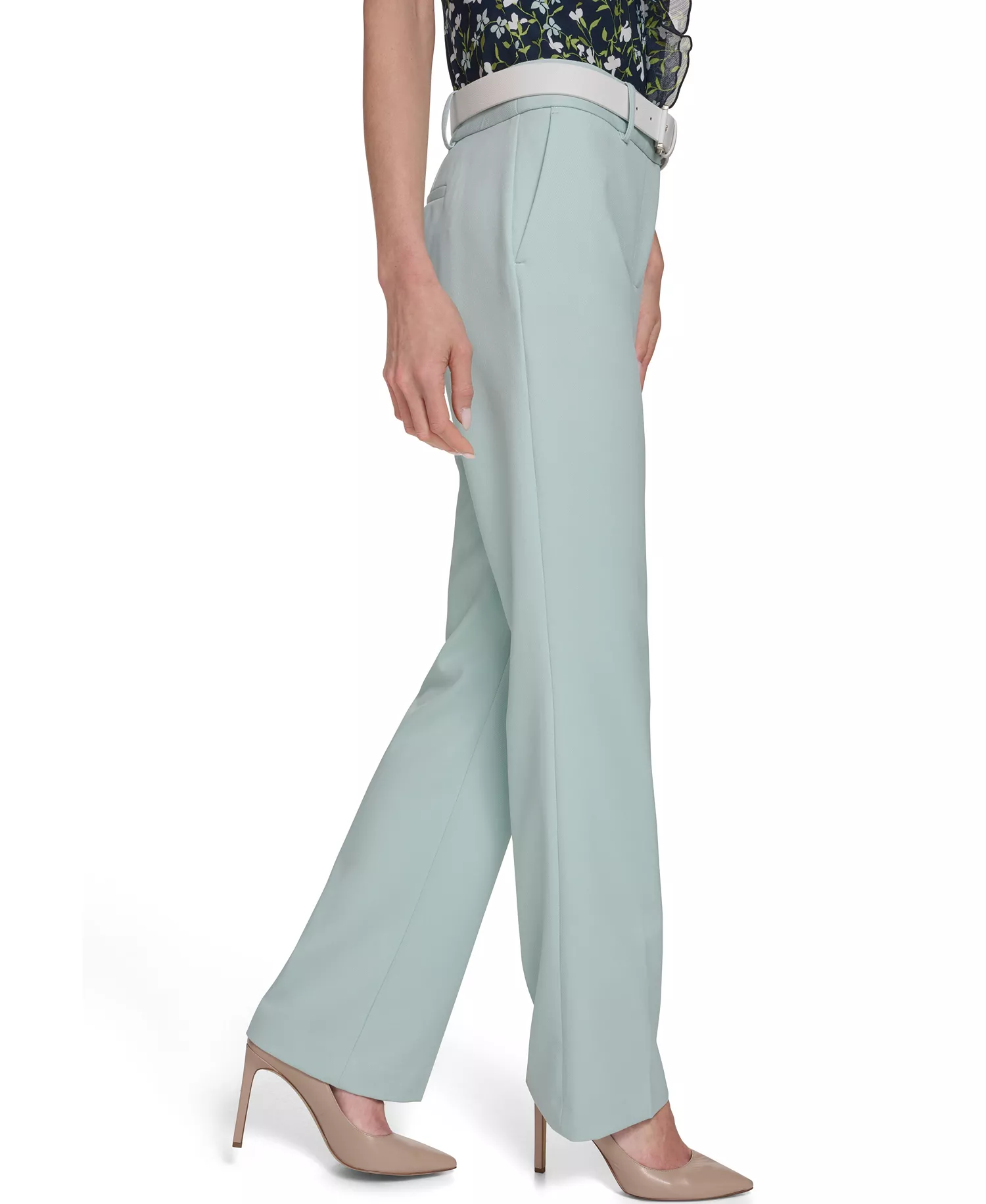 Women's Solid Belted Bootcut Trousers - Harbor Gray - 0