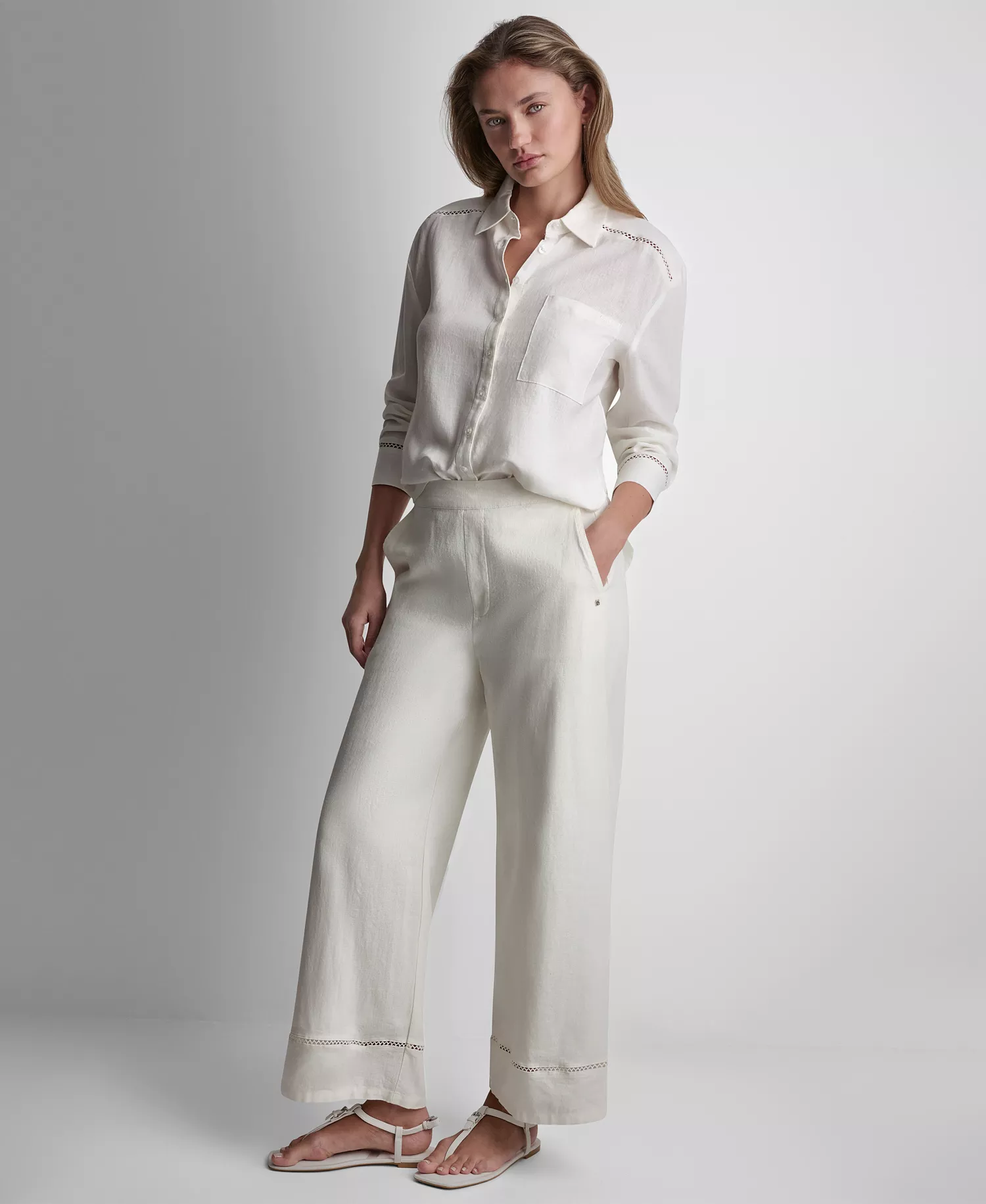 Petite Linen-Blend Long-Sleeve Button-Front Shirt - Ivory - PL