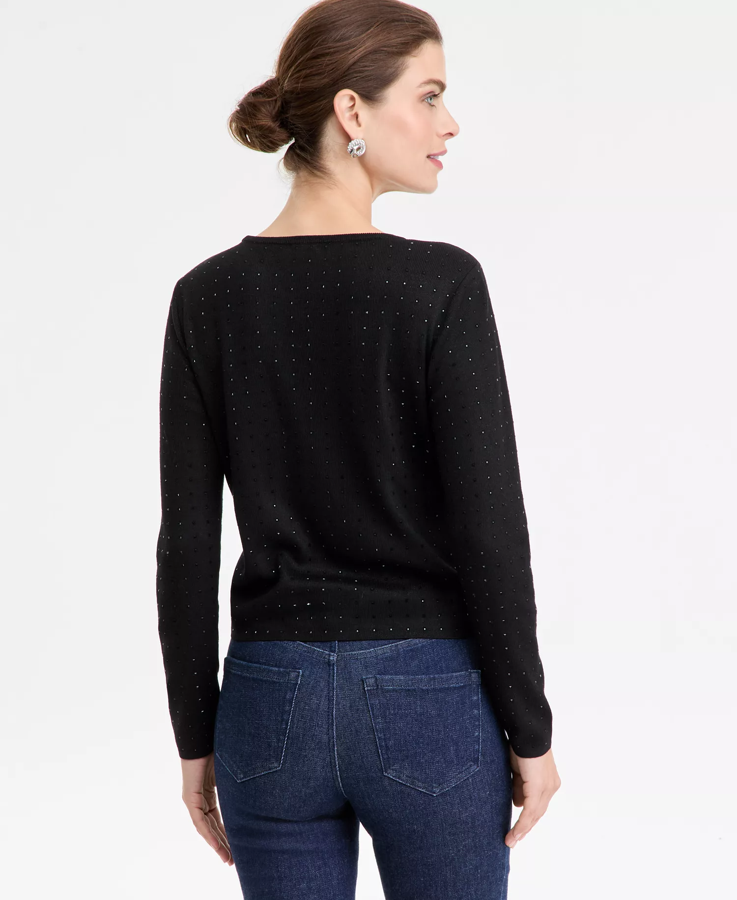 Women's Rhinestone Scoop-Neck Sweater, Macy's Exclusive - Deep Black - L
